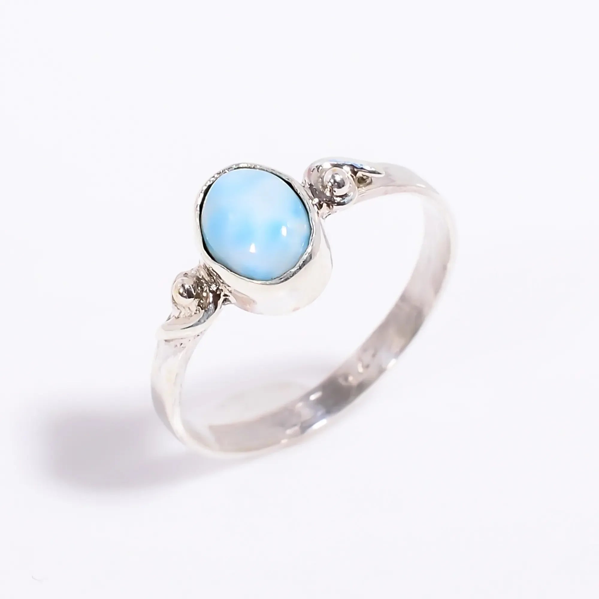 Bohemian Larimar Gemstone Ring for Wedding Gift - 925 Sterling Silver Jewelry