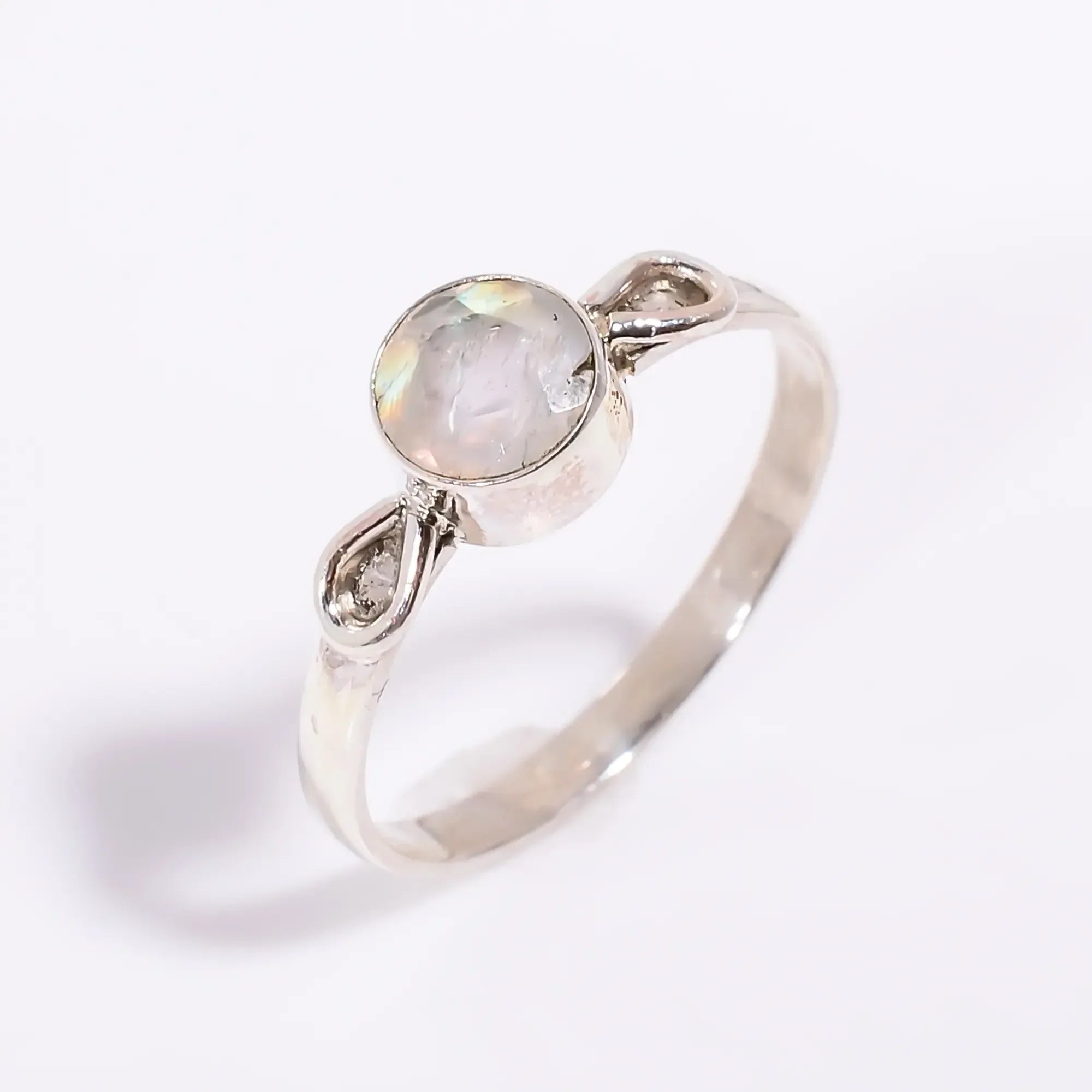 White Moonstone 6mm Round Gemstone Ring Handmade 925 Sterling Silver Ring Jewelry
