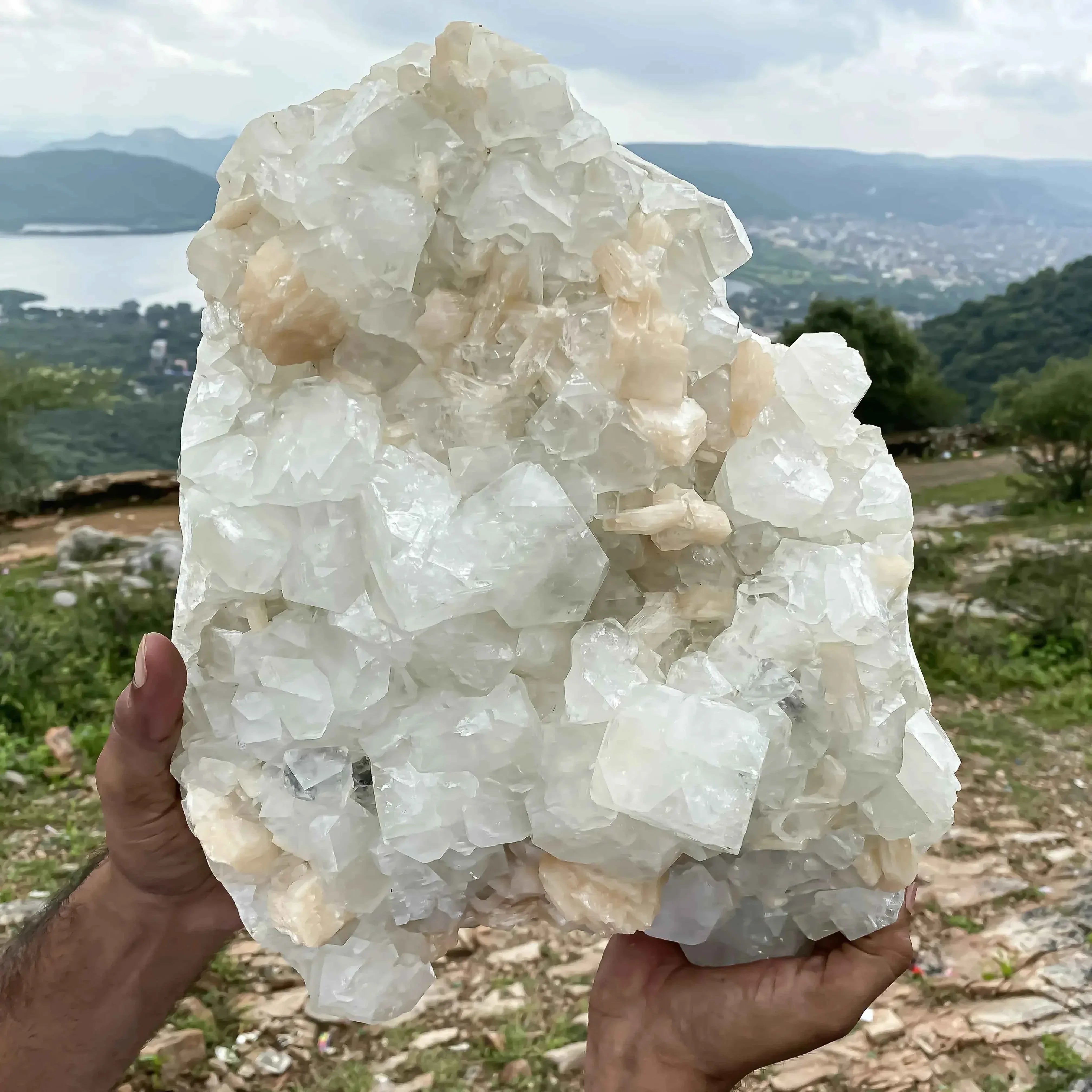 Stillbite Apophyllite Quartz Cluster - Unique 15.2kg Fusion of Stillbite and Apophyllite Zeolite