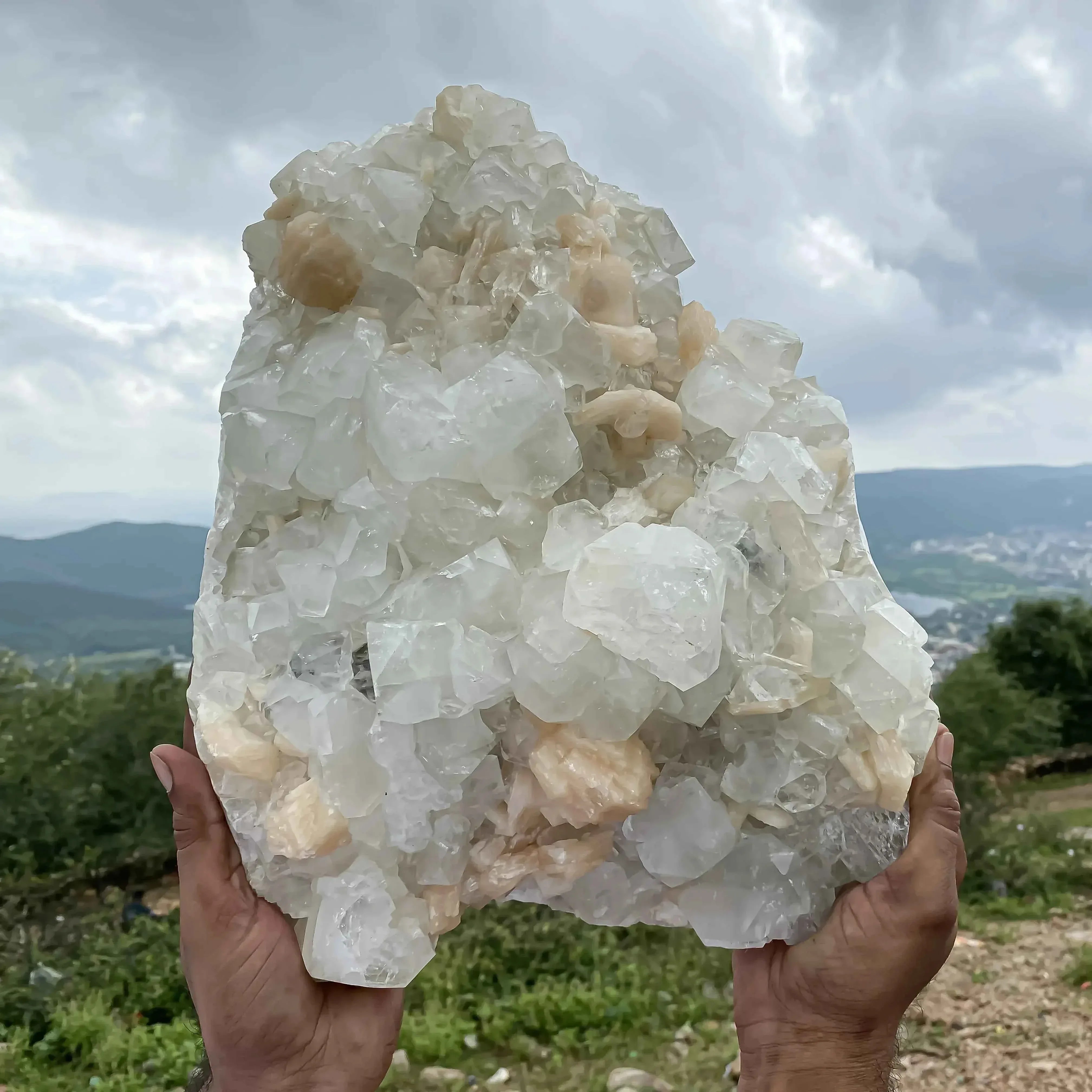 Stillbite Apophyllite Quartz Cluster - Unique 15.2kg Fusion of Stillbite and Apophyllite Zeolite