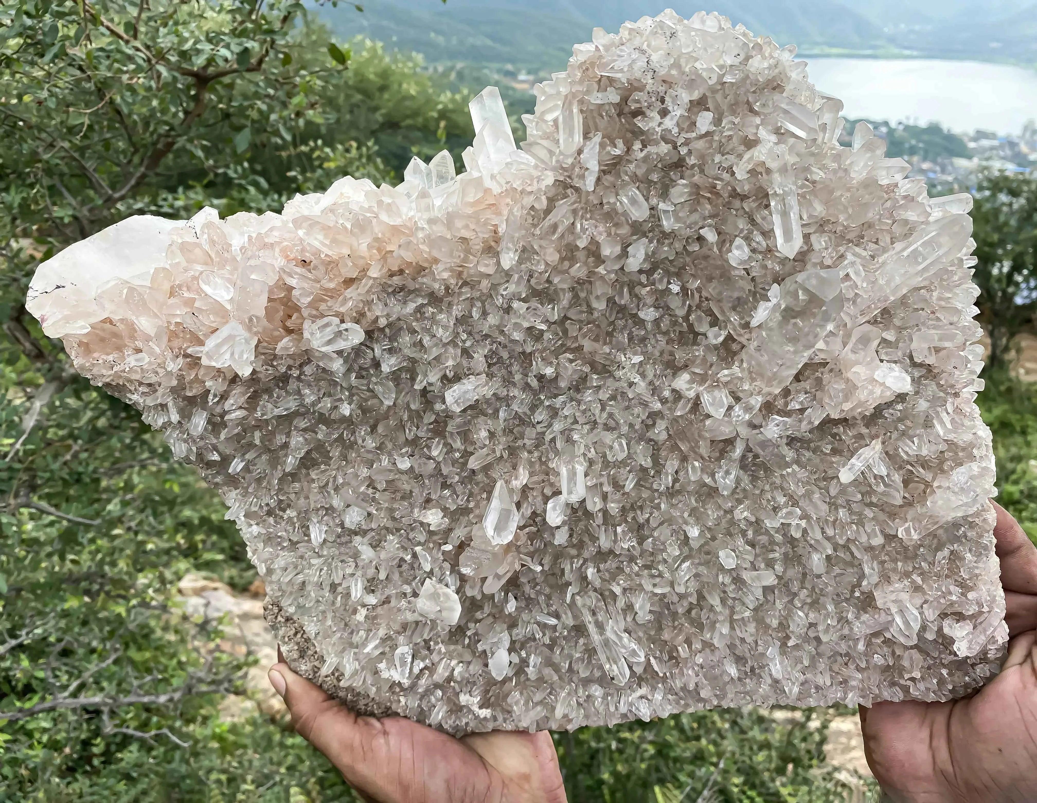 Himalayan Pink Quartz Cluster - Authentic Natural Healing Crystal Stone for Wellbeing Himalayan Quartz