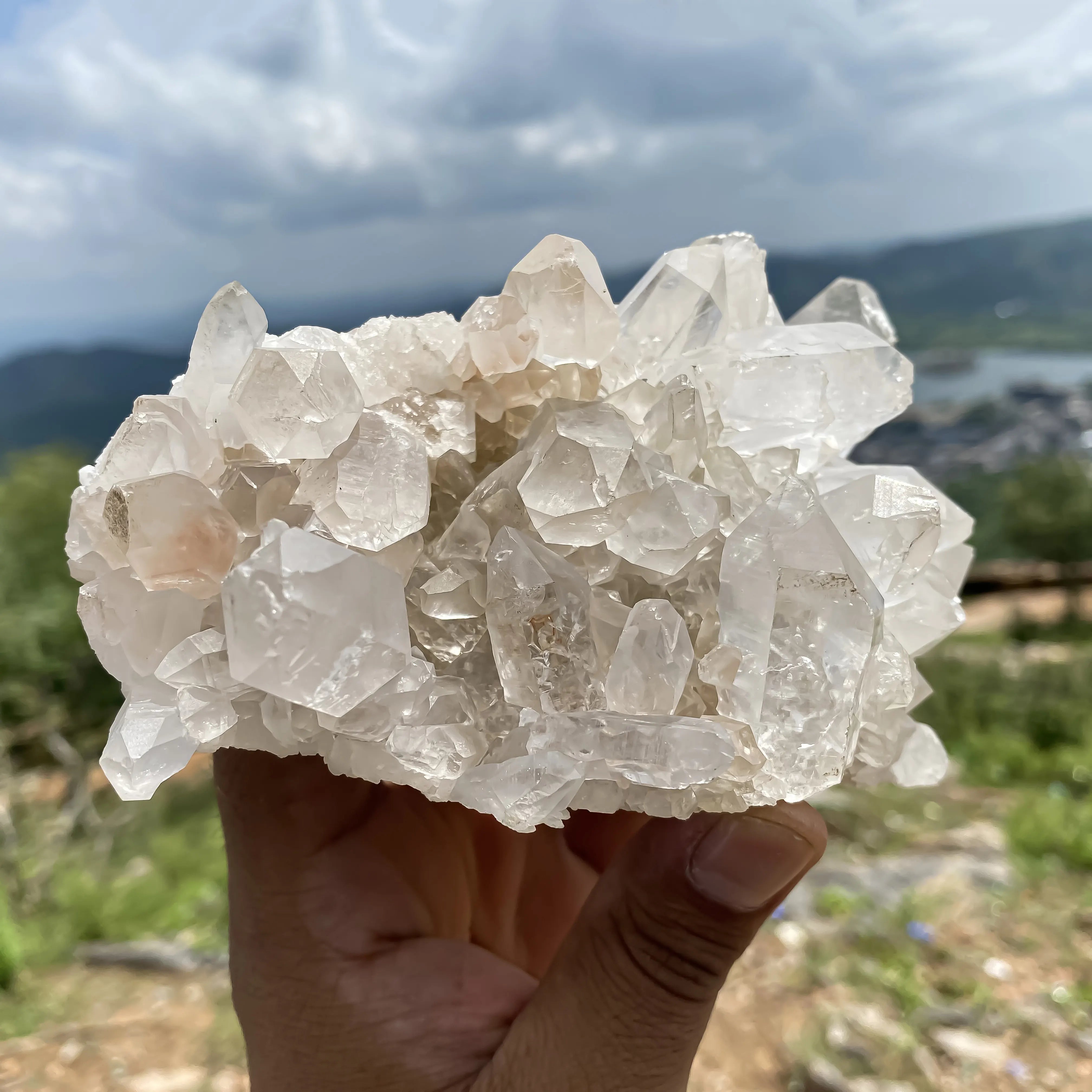 White Natural Samadhi Quartz Himalayan Mineral Cluster Raw Energy Stone Display