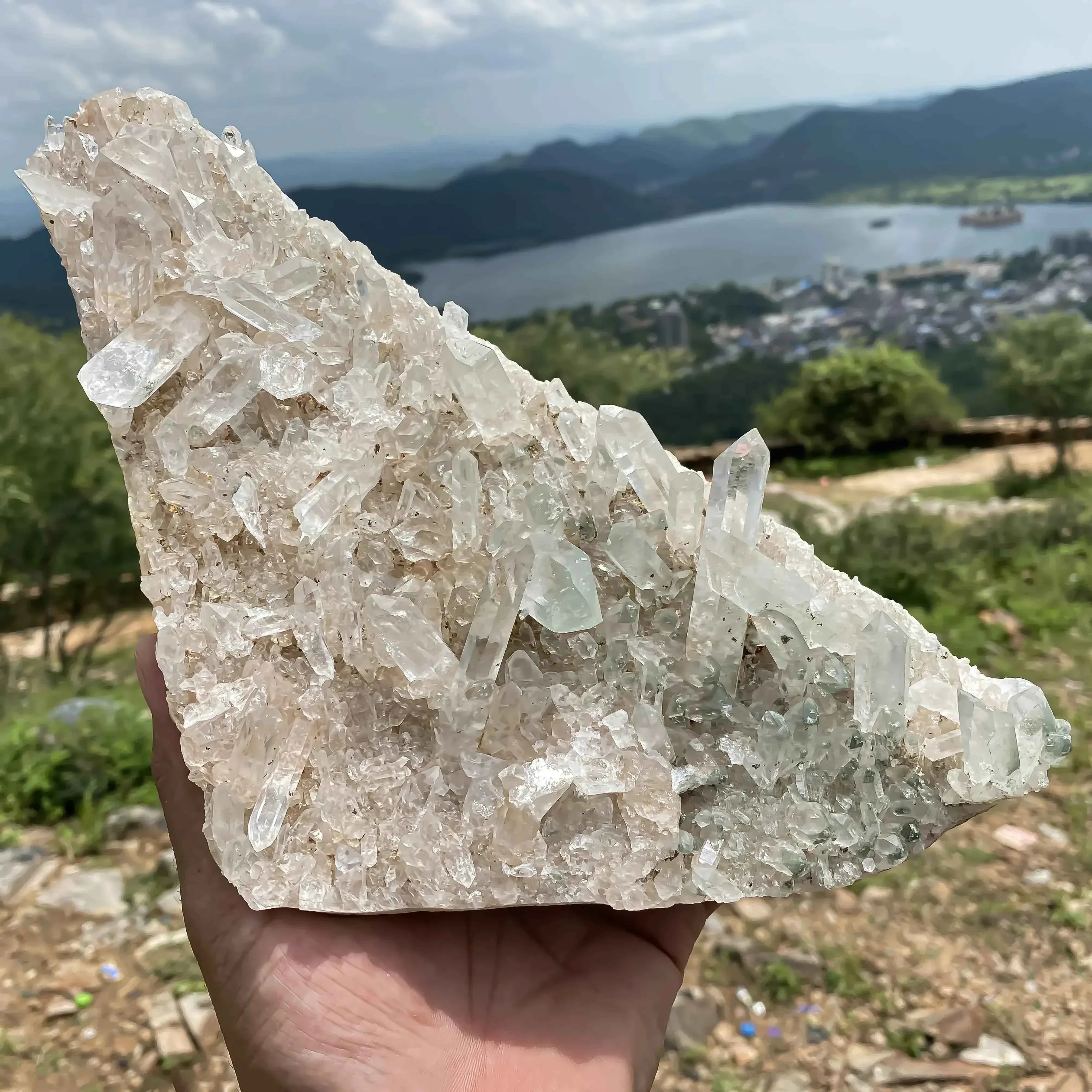 Natural Himalayan Pink Quartz Cluster - 1895g Raw Crystal Points for Healing Energy Himalayan Quartz