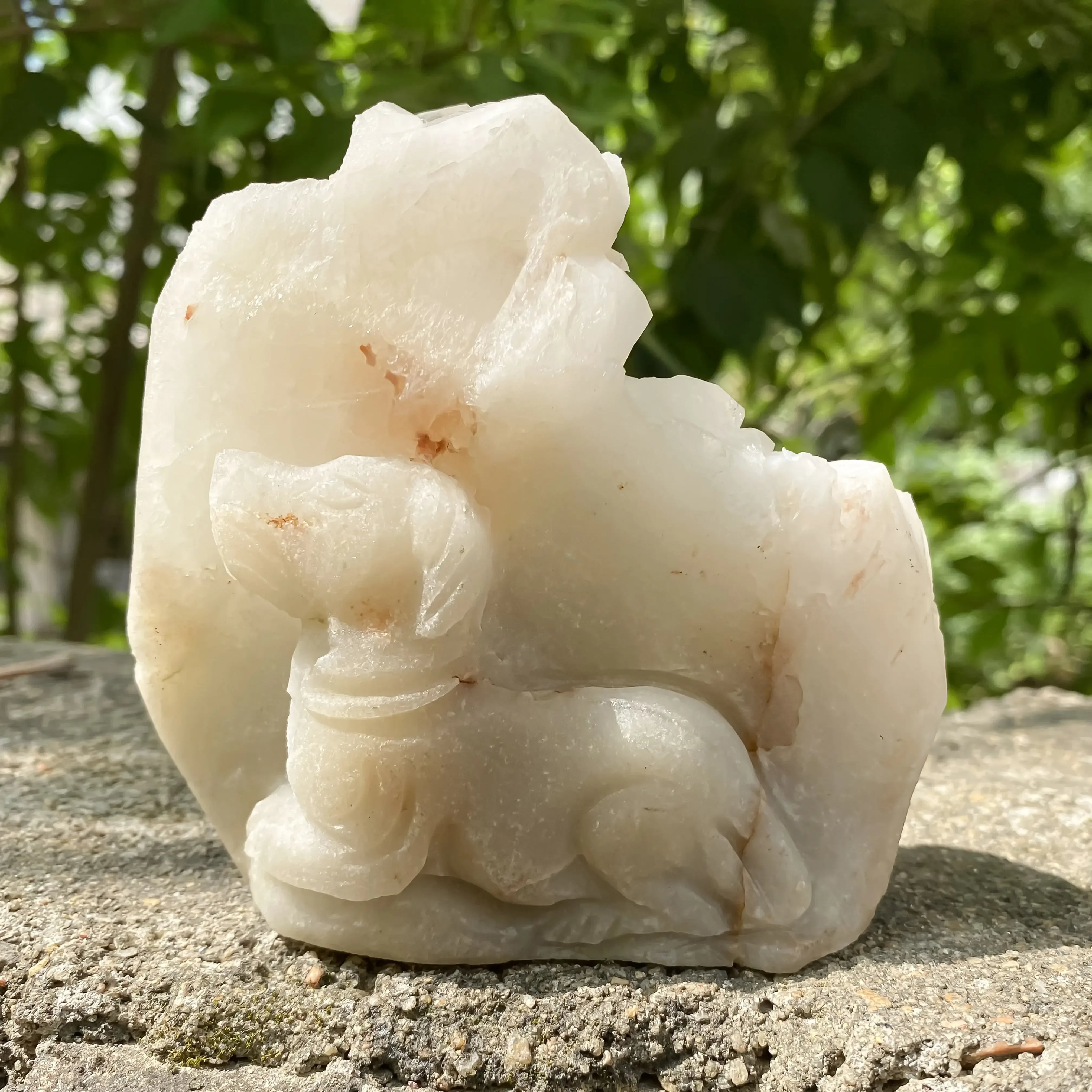 Natural Himalayan White Quartz Cluster 800g Dog Shape Master Healer Himalayan Quartz