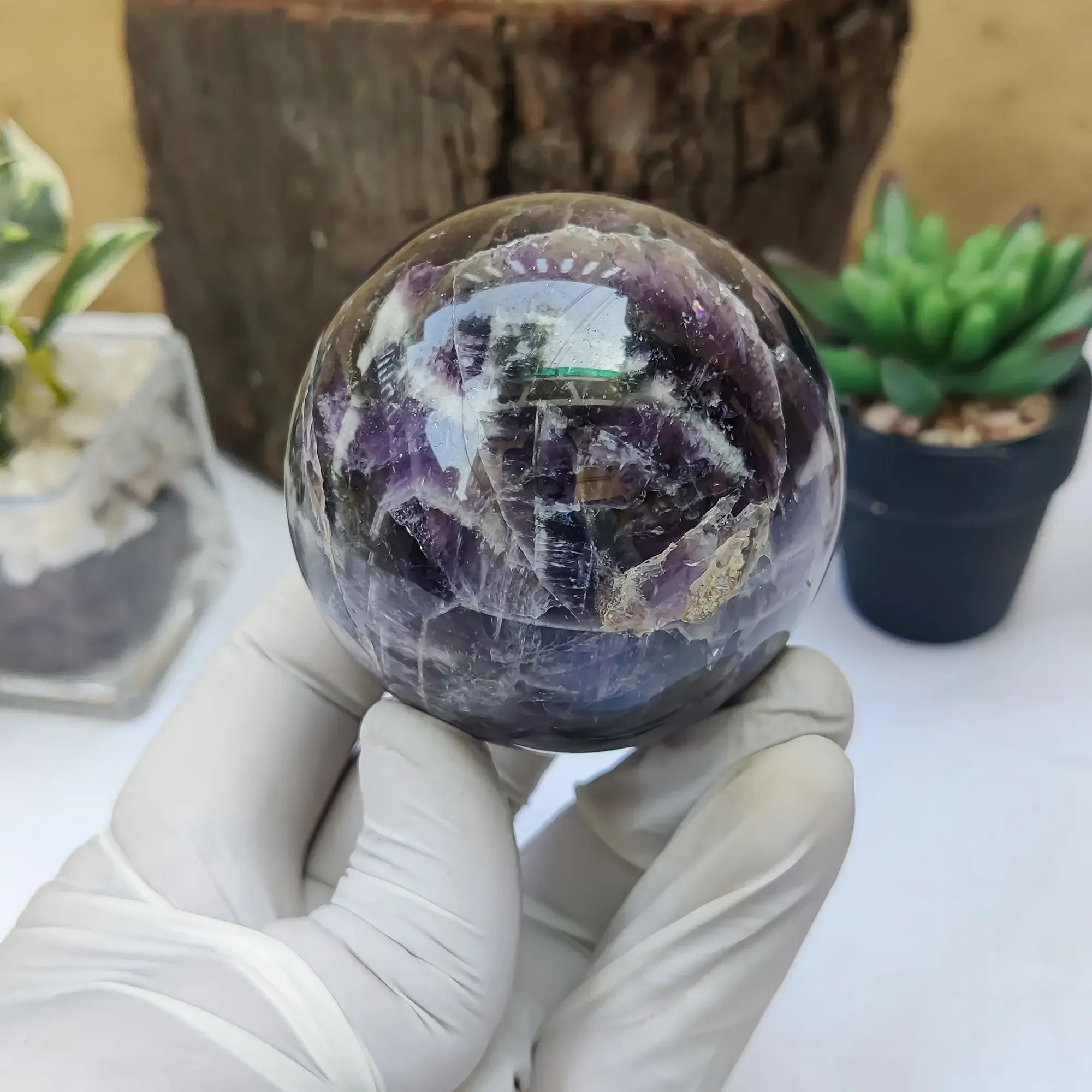 Natural Amethyst Crystal Ball – Reiki Energy Stone for Home & Office
