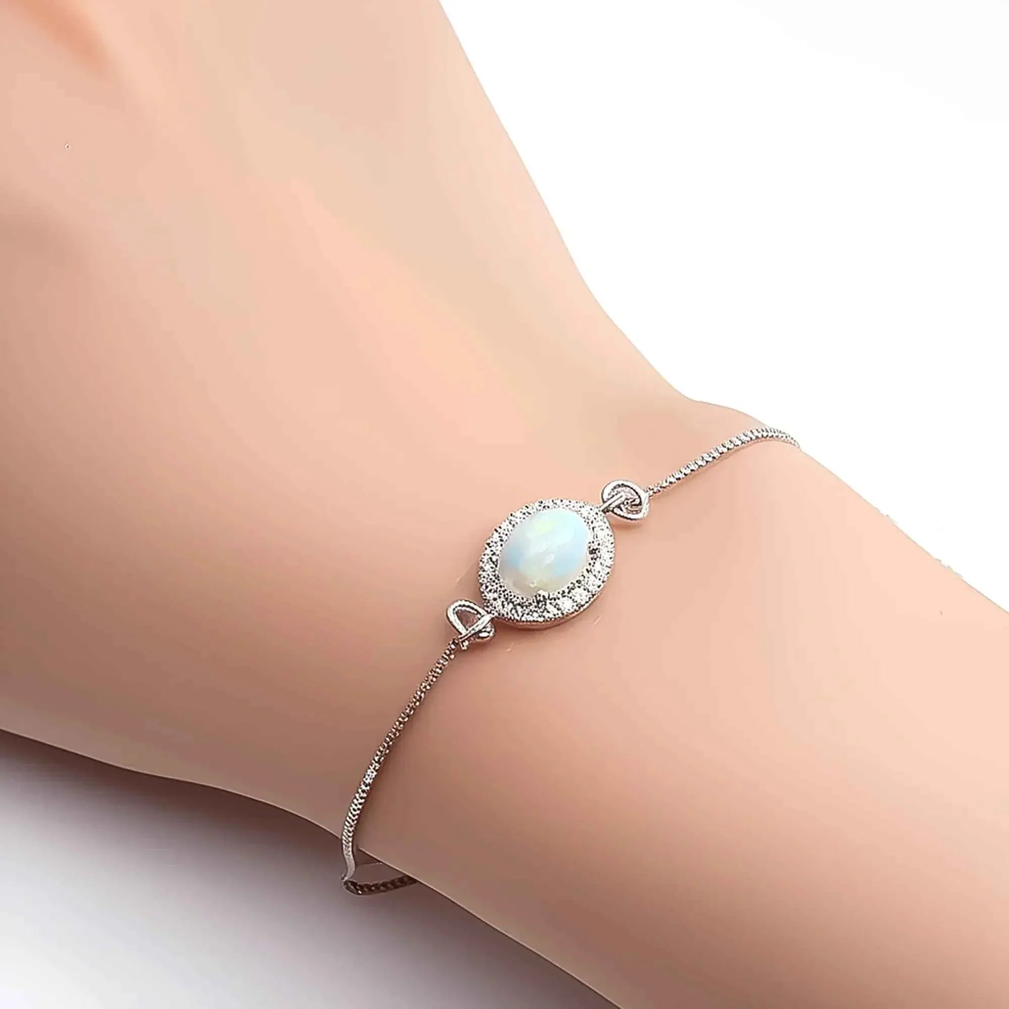925 Sterling Silver Ethiopian Opal Silver Bracelet - Handmade Adjustable Charm Bracelet jewelry