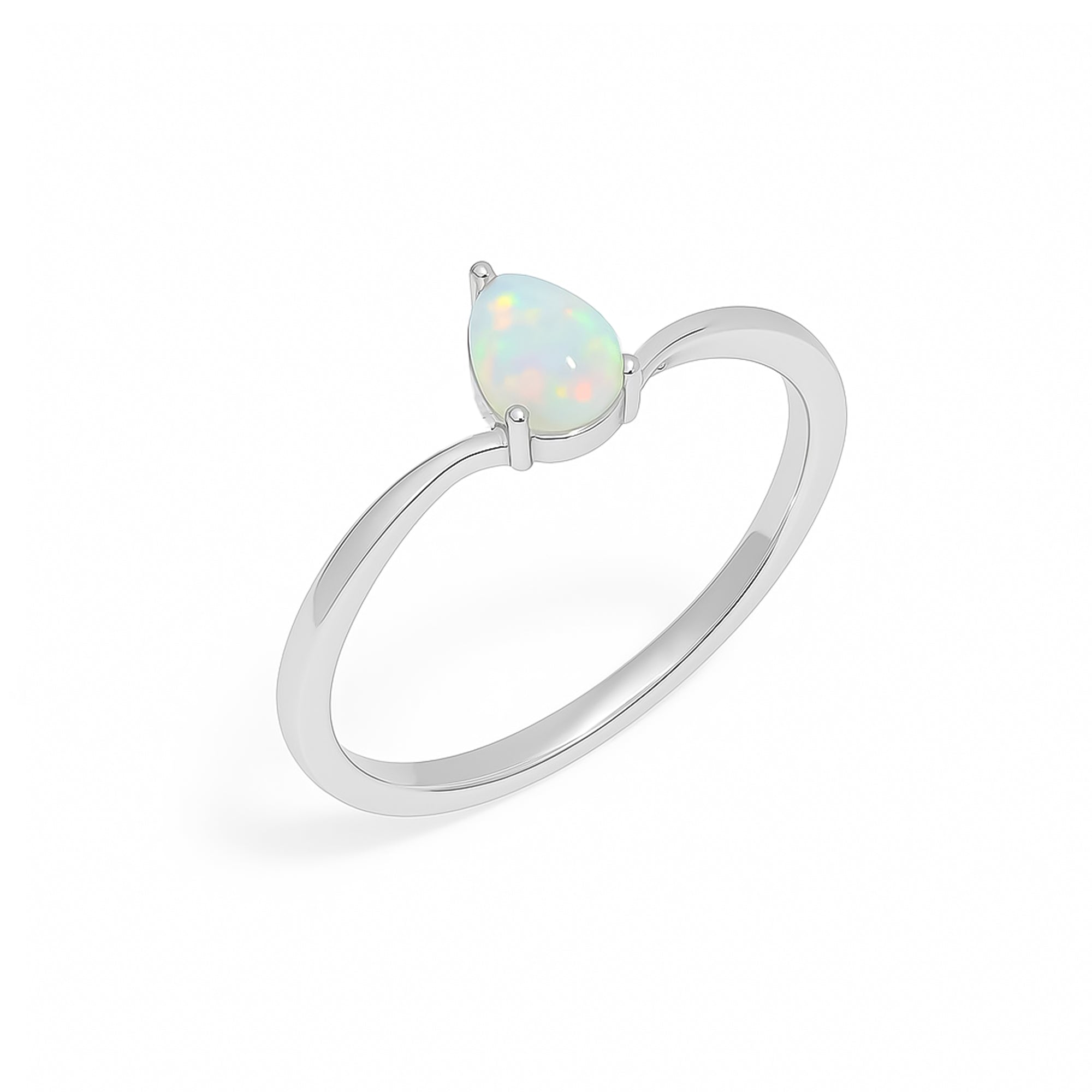 Pear-shaped Ethiopian opal ring with 4x5mm teardrop gemstone set in sterling silver, handmade jewelry for women by Himalya Quartz