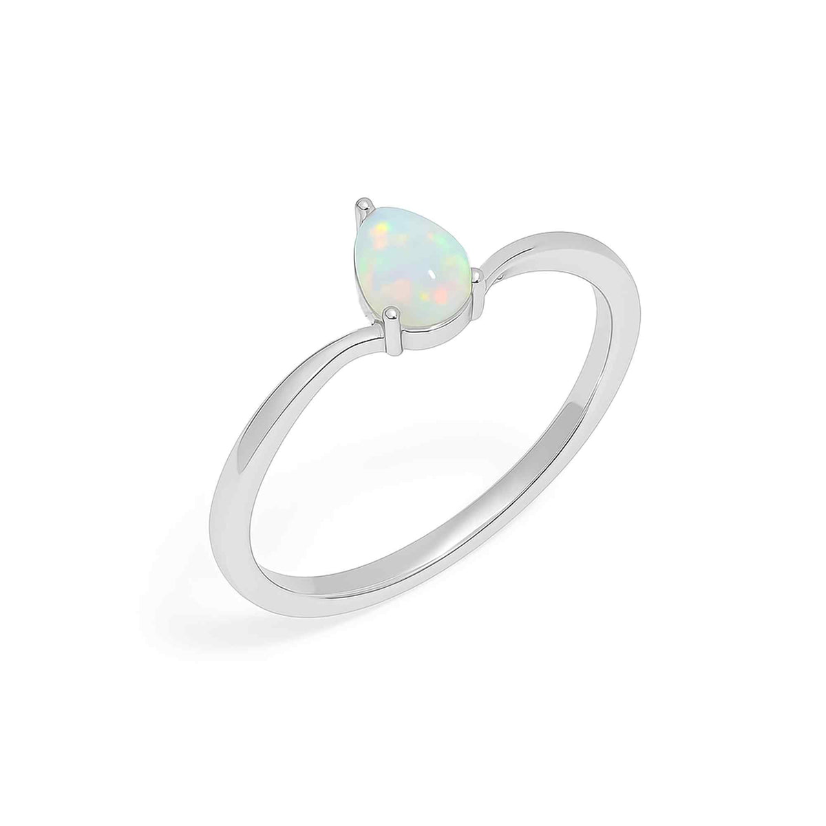 Pear-shaped Ethiopian Opal Ringwith 4x5mm teardrop gemstone set in sterling silver, handmade jewelry for women by Himalya Quartz