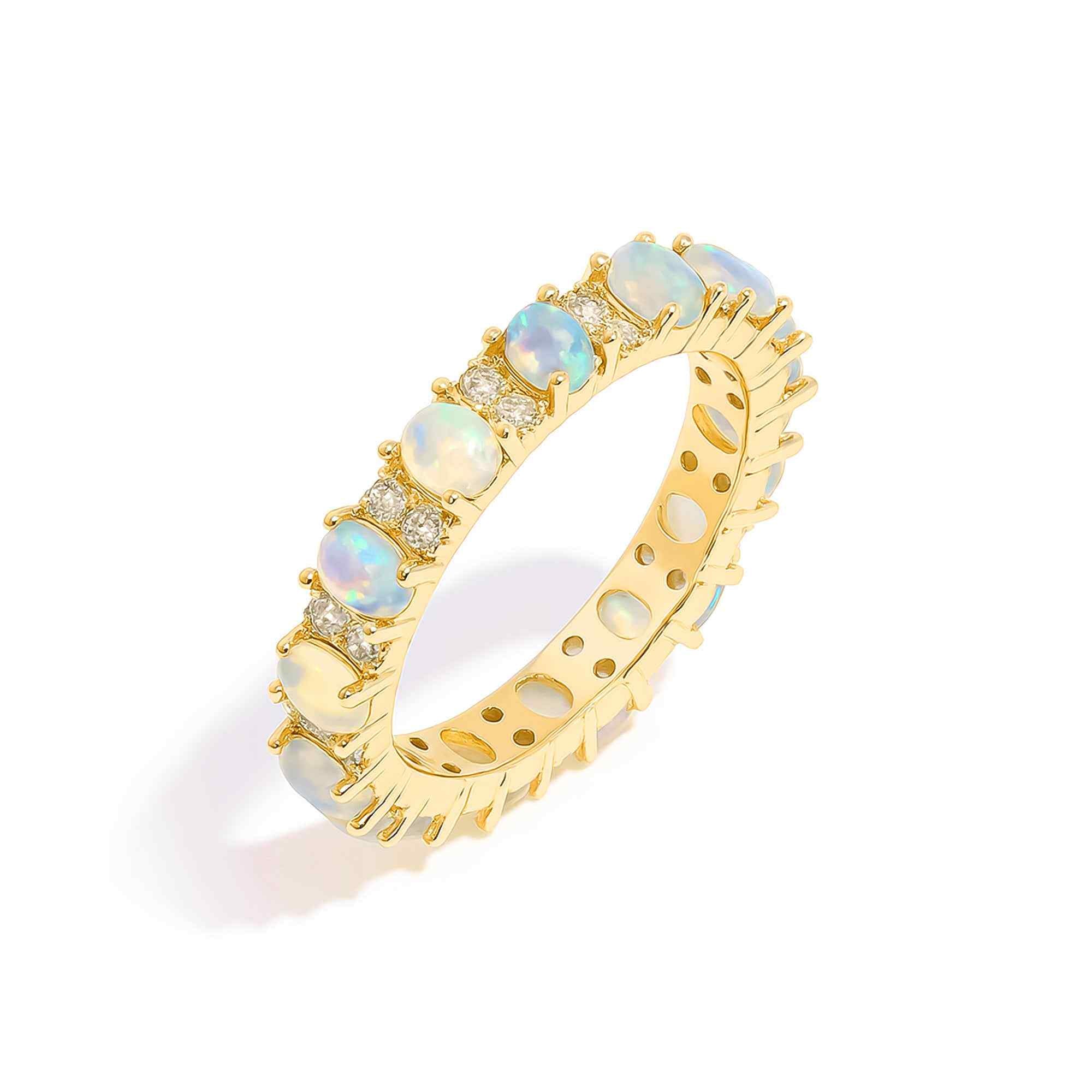 Ethiopian opal cluster ring with 3x4mm oval opals in sterling silver, handmade jewelry by Himalya Quartz.