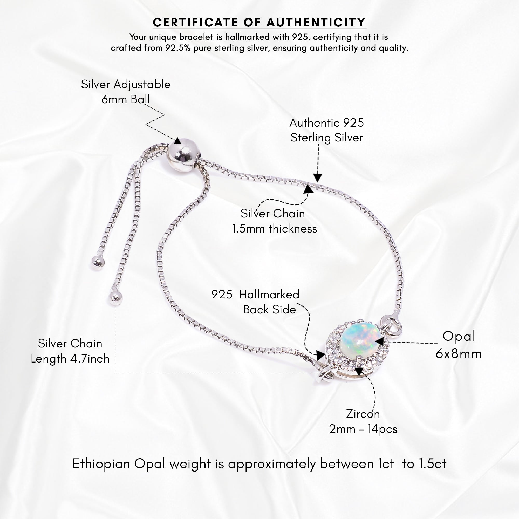 Opal Silver Bracelet – Oval Cabochon 6×8 mm