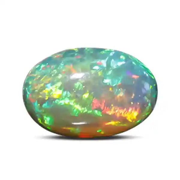Multicolored opal stone on a white background