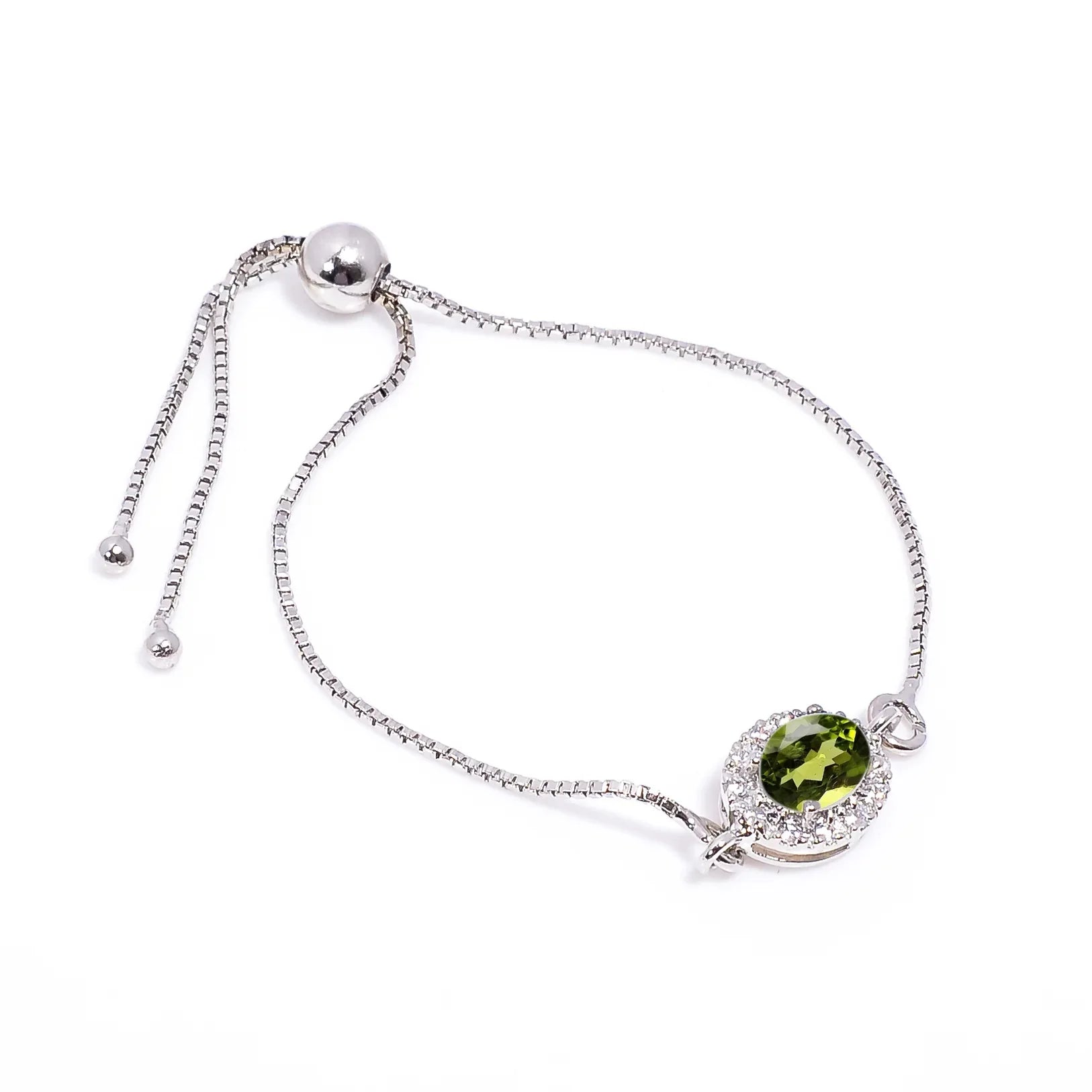 Peridot Silver Bracelet – Oval Cut 6×8 mm Gemstone Bracelets