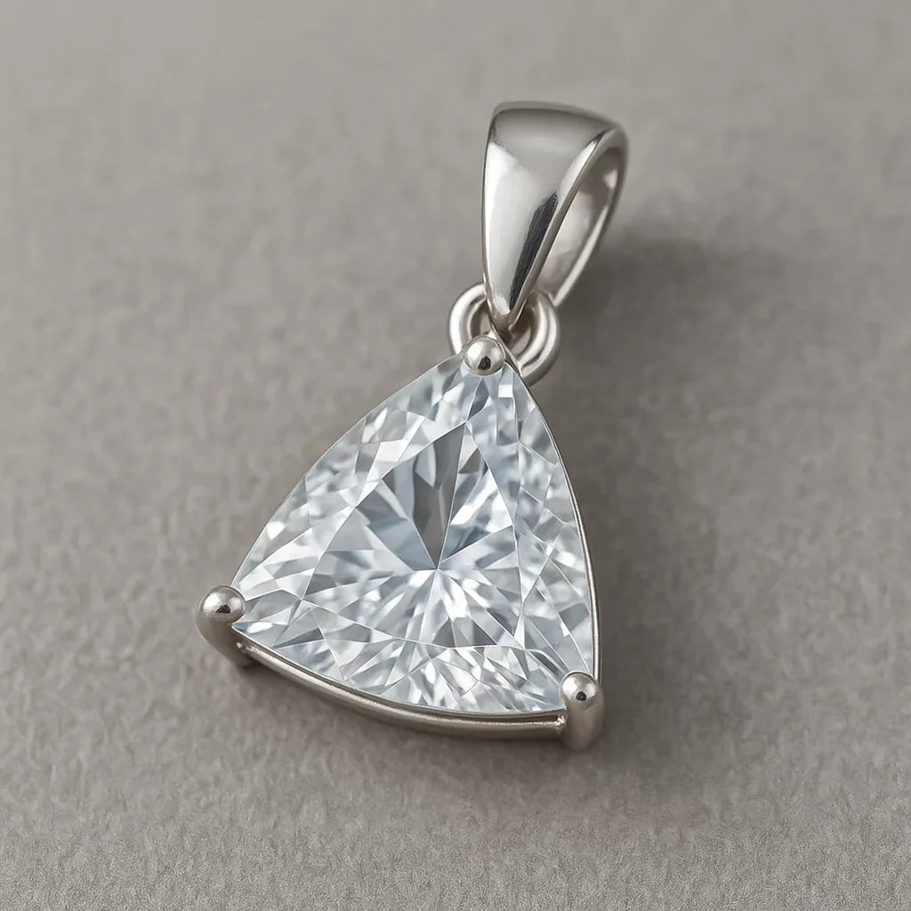 Sterling Silver Petalite Pendant – 10mm Faceted Triangle Gemstone - Himalya Quartz