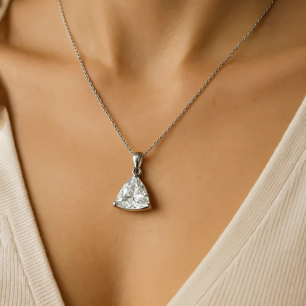 Sterling Silver Petalite Pendant – 10mm Faceted Triangle Gemstone - Himalya Quartz