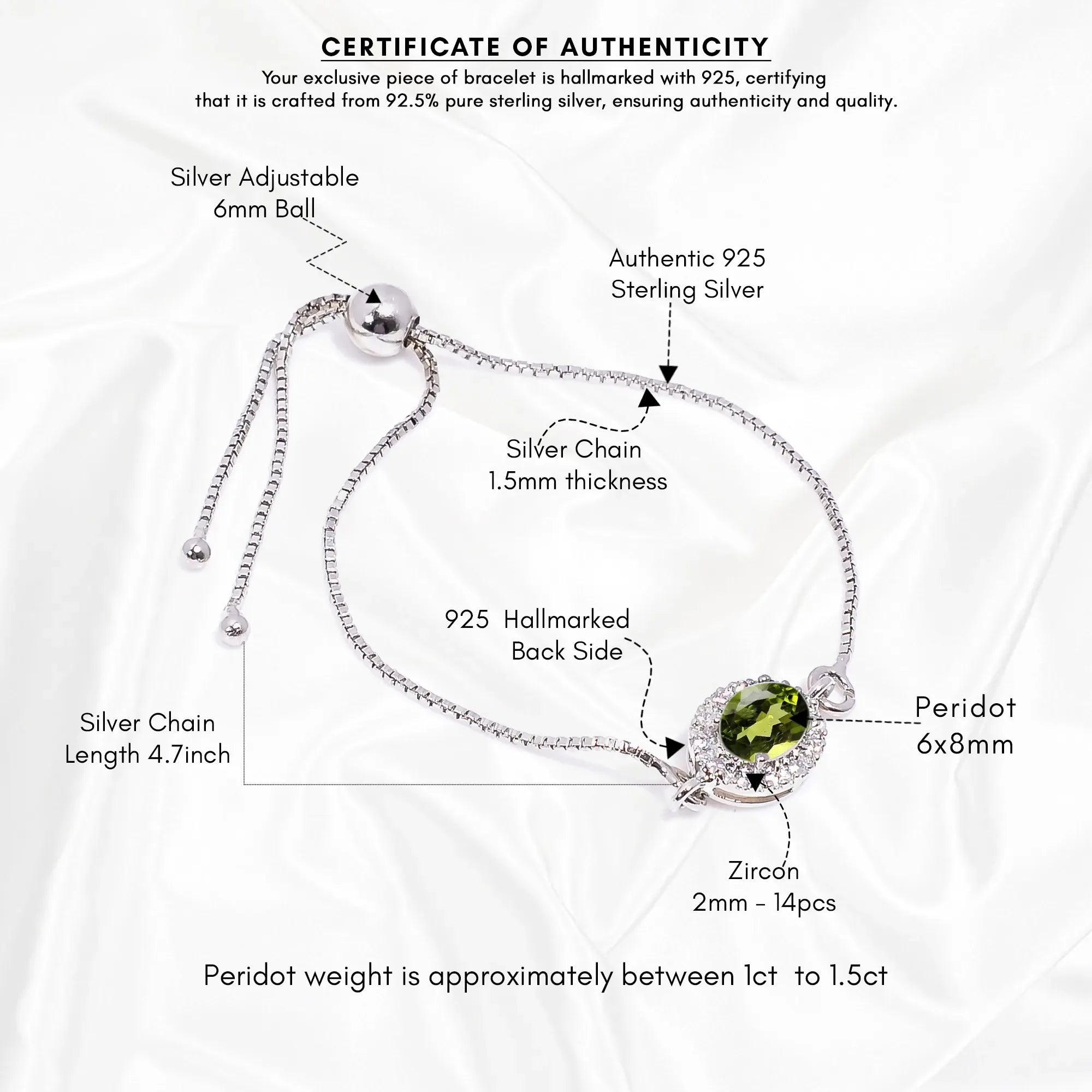 Peridot Silver Bracelet – Oval Cut 6×8 mm Gemstone Bracelets