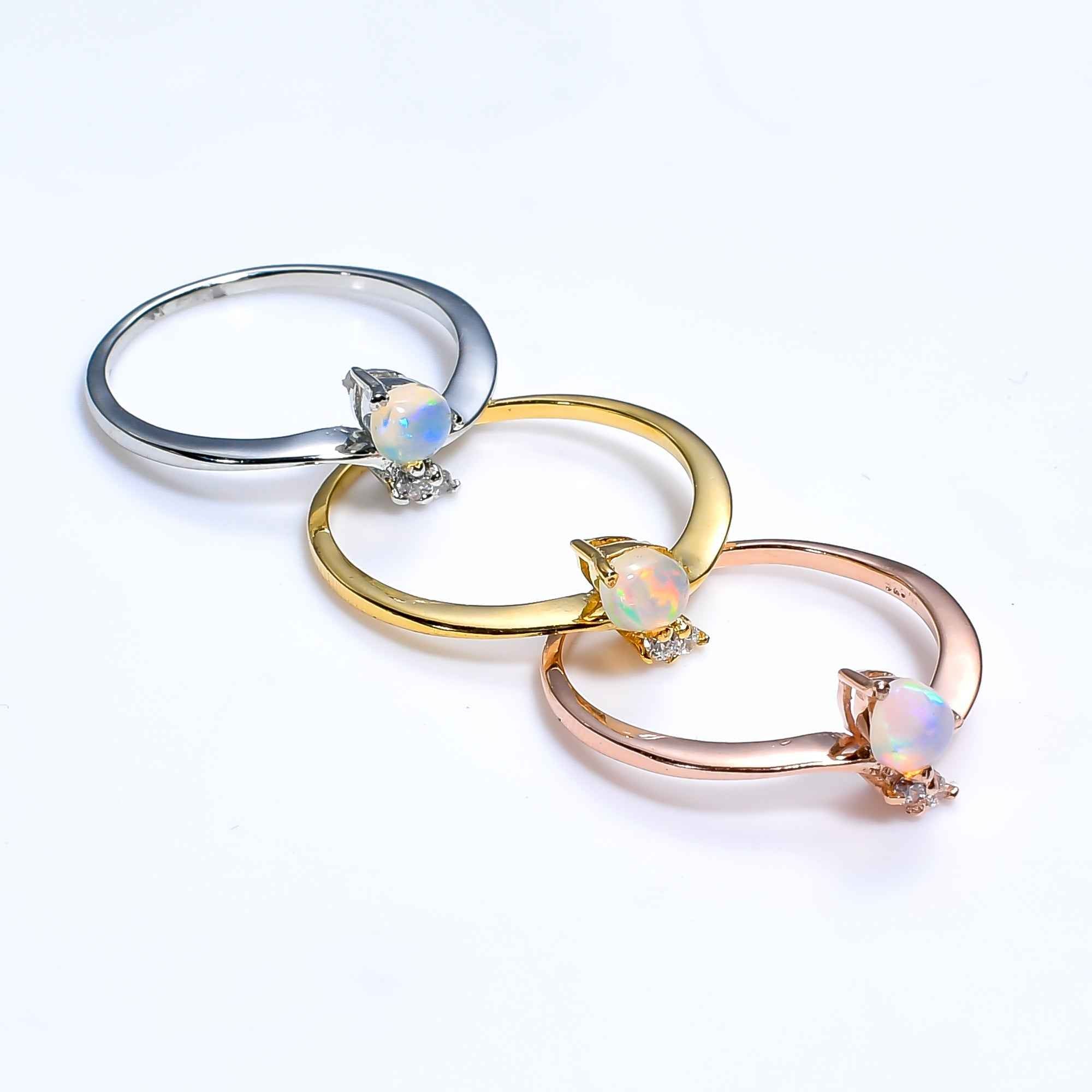 Natural Ethiopian Opal Zircon Ring in 925 Sterling Silver, Pear Cut Minimalist Gemstone Ring for Women