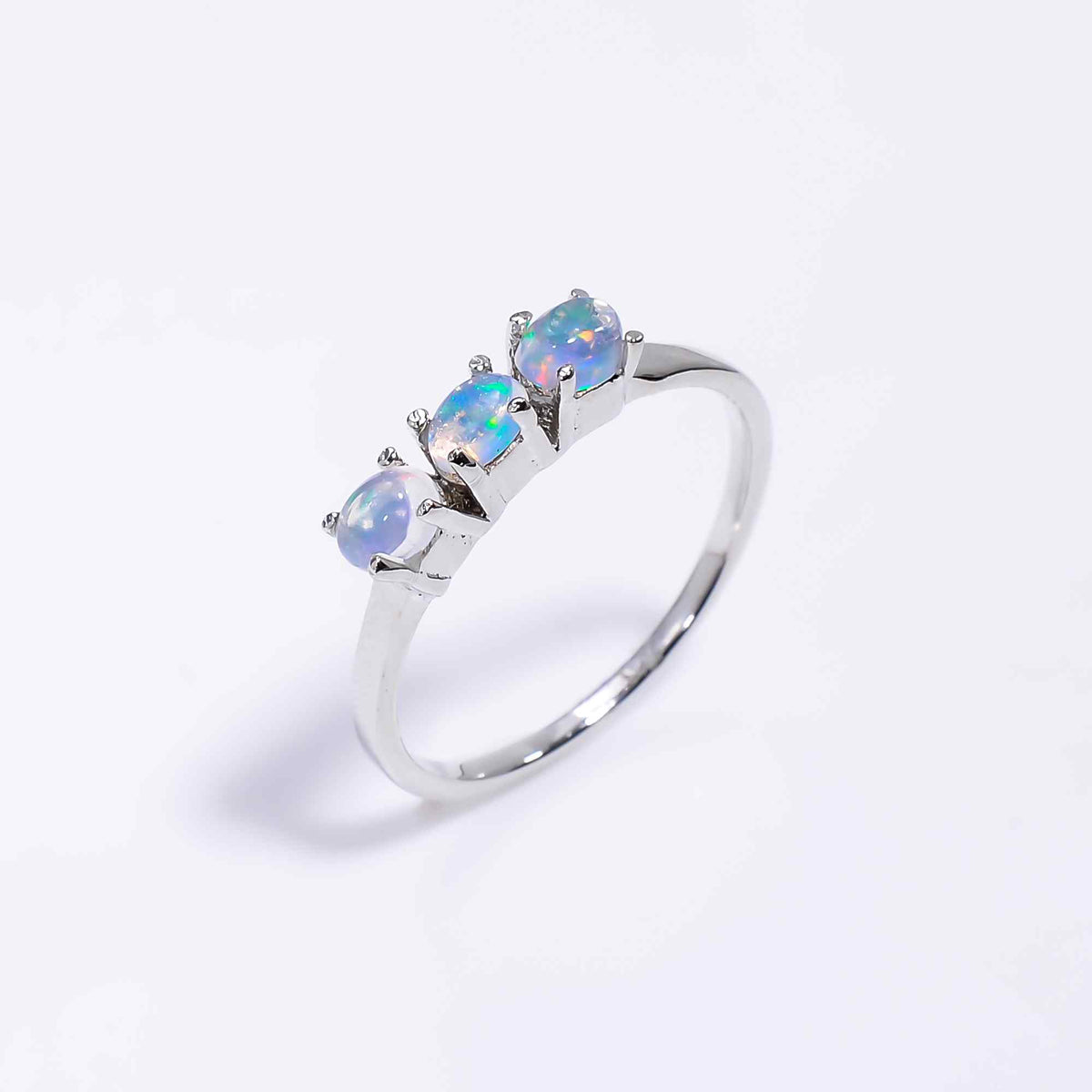 Oval Ethiopian Opal Ringin 925 sterling silver with a 3x4mm natural opal, handmade women's Opal Ringby Himalya Quartz.