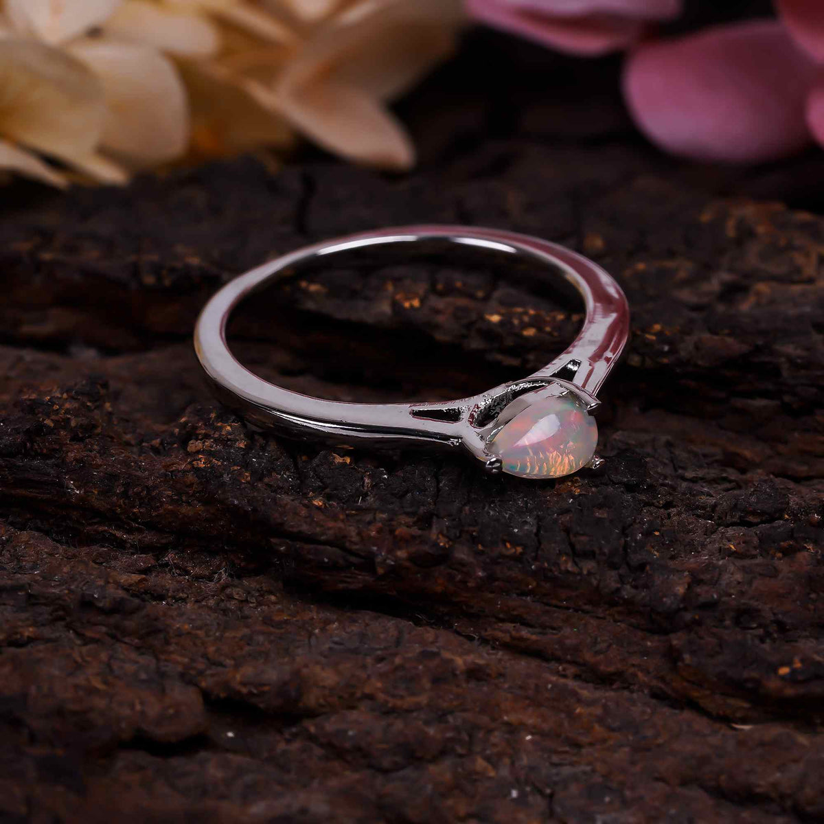 Ethiopian Opal Ringin 925 silver with 6x4mm opal, showcasing a statement design for women, by Himalya Quartz.