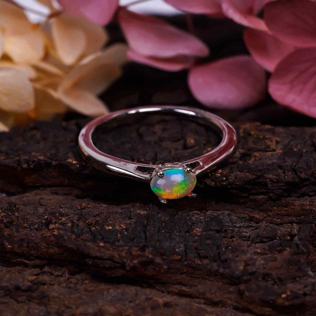Natural October Birthstone Ethiopian Opal Ringfor women Fire Opal 925 Sterling Silver Wedding Engagement Ring