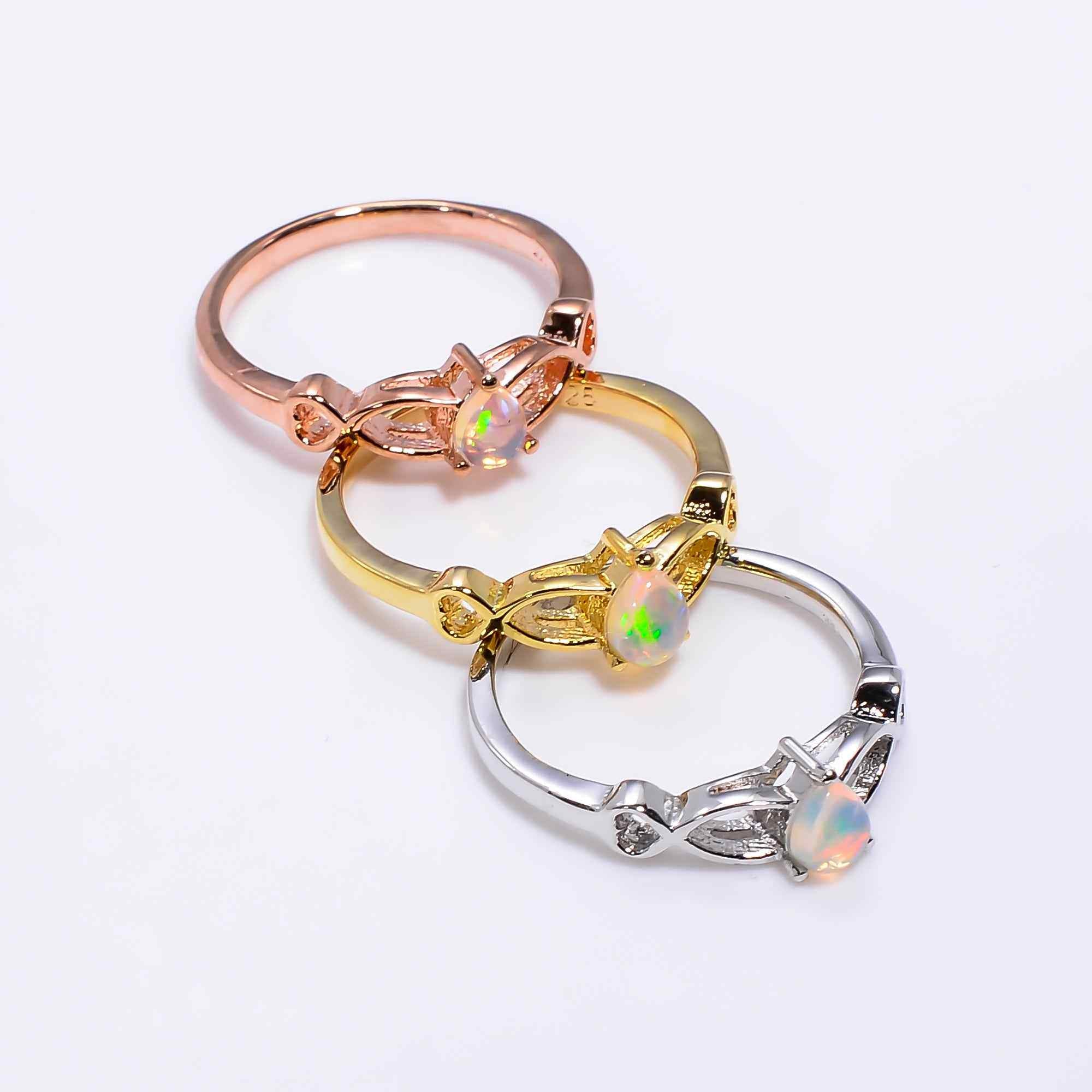 Natural Ethiopian Opal Ringin 925 Sterling Silver, 4x6mm Pear Fire Opal RingJewelry for Women