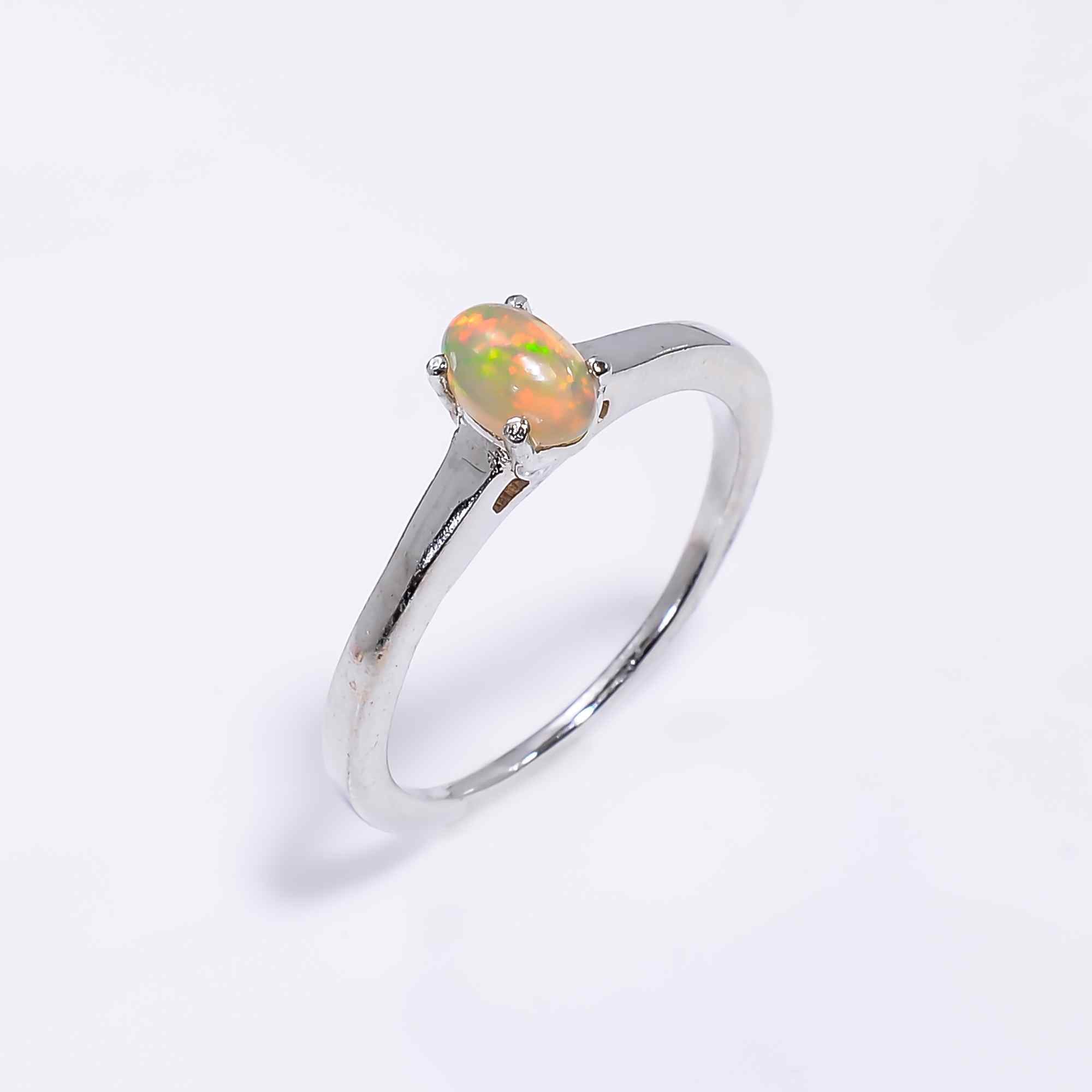Ethiopian Opal Ringin 925 sterling silver with oval 4x6mm gemstone, designed for women, by Himalya Quartz.