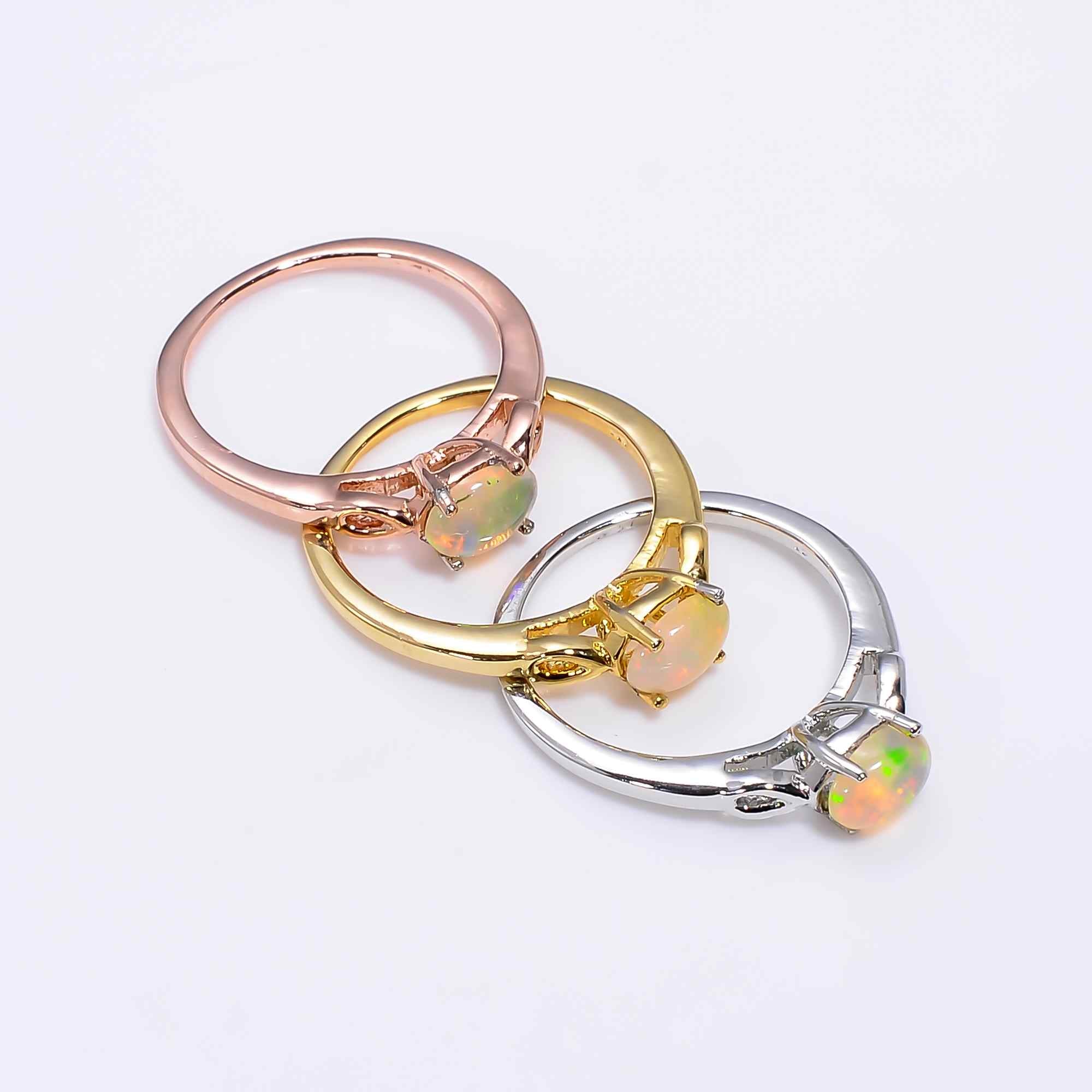 Ethiopian Opal Ringin 925 sterling silver with a 7x5mm oval fire opal, designed for women, by Himalya Quartz.