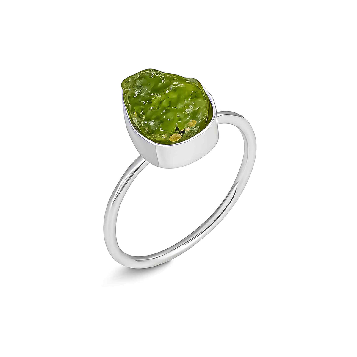 Raw Peridot Ring in 925 Sterling Silver Rough Gemstone Bezel Ring Handmade August Birthstone Jewelry