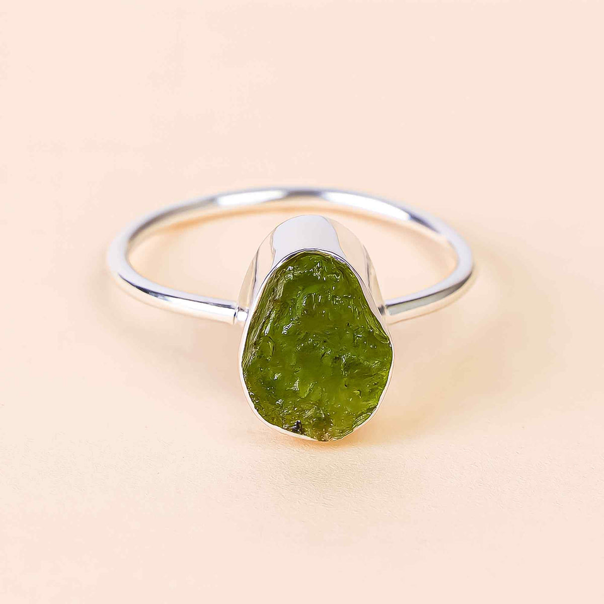 Raw Peridot Ring in 925 Sterling Silver Rough Gemstone Bezel Ring Handmade August Birthstone Jewelry