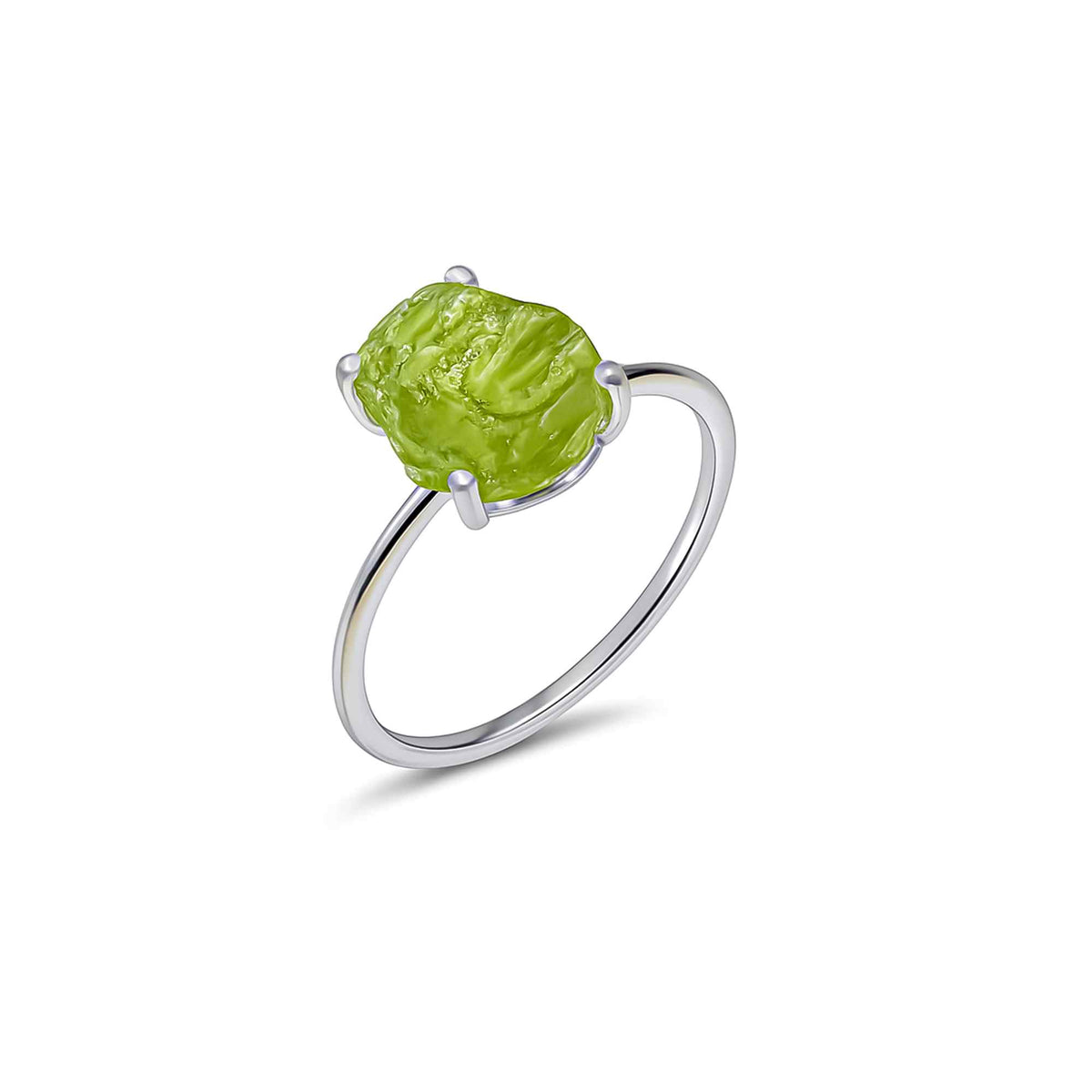 Raw Peridot Ring in 925 Sterling Silver Rough Gemstone Ring Handmade August Birthstone Jewelry