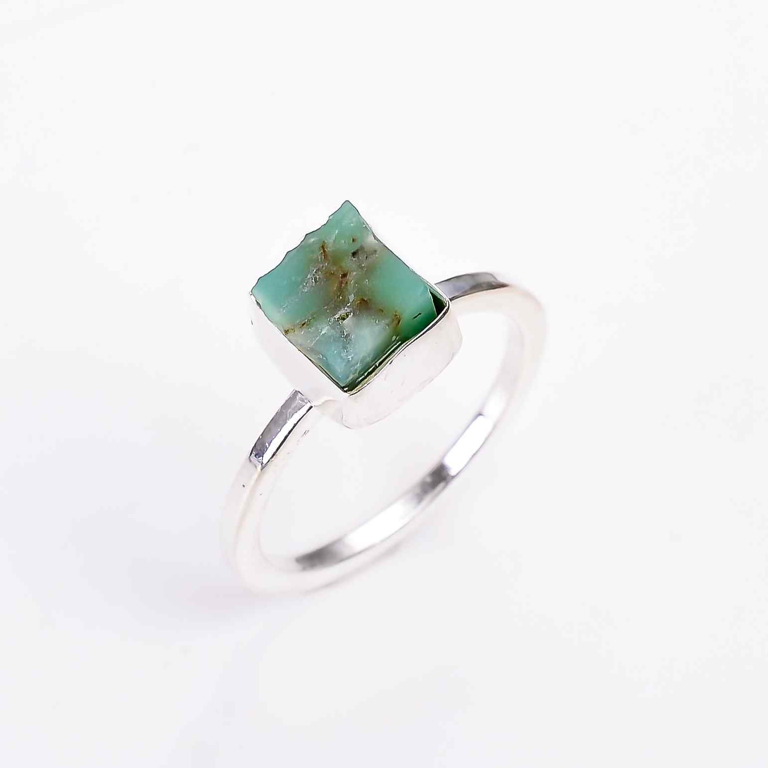 Raw Chrysoprase Ring in 925 Sterling Silver Rough Ring Handmade Jewelry Gift for Her