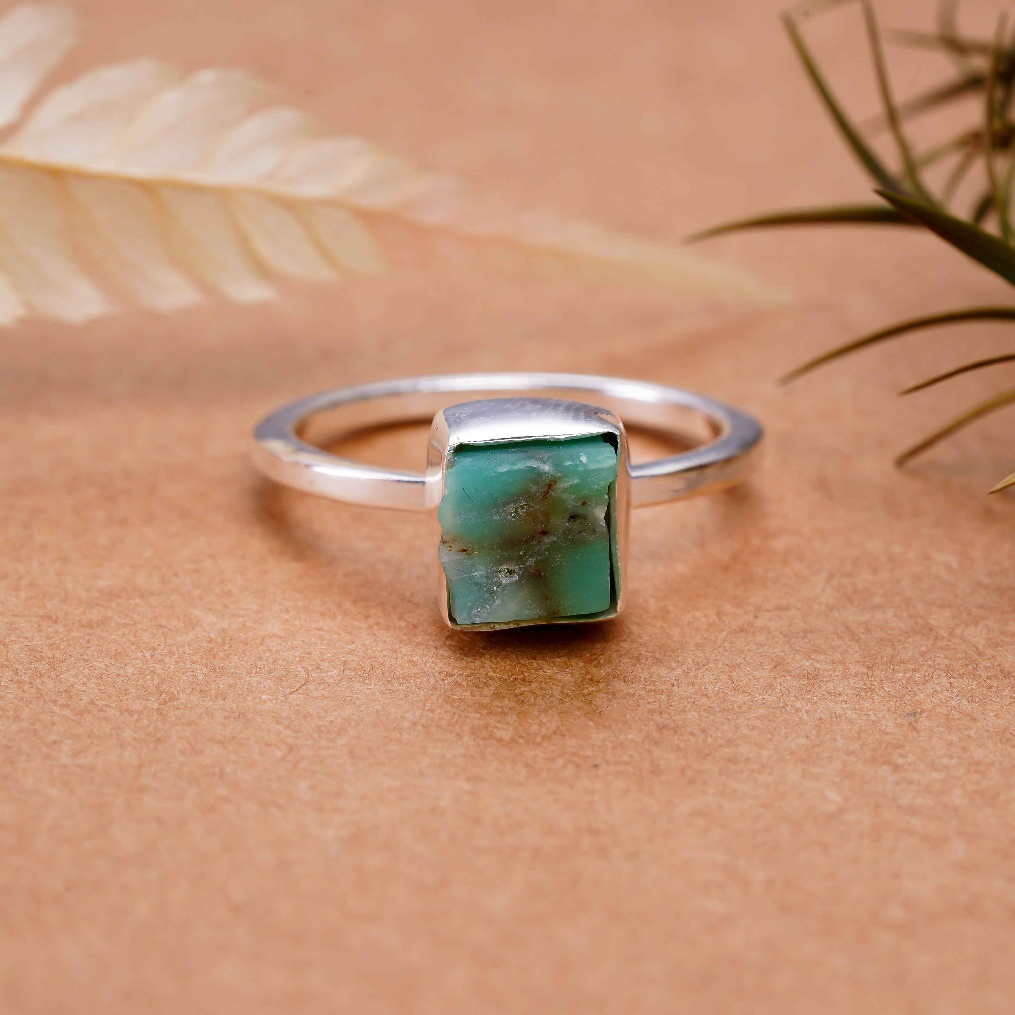 Raw Chrysoprase Ring in 925 Sterling Silver Rough Ring Handmade Jewelry Gift for Her