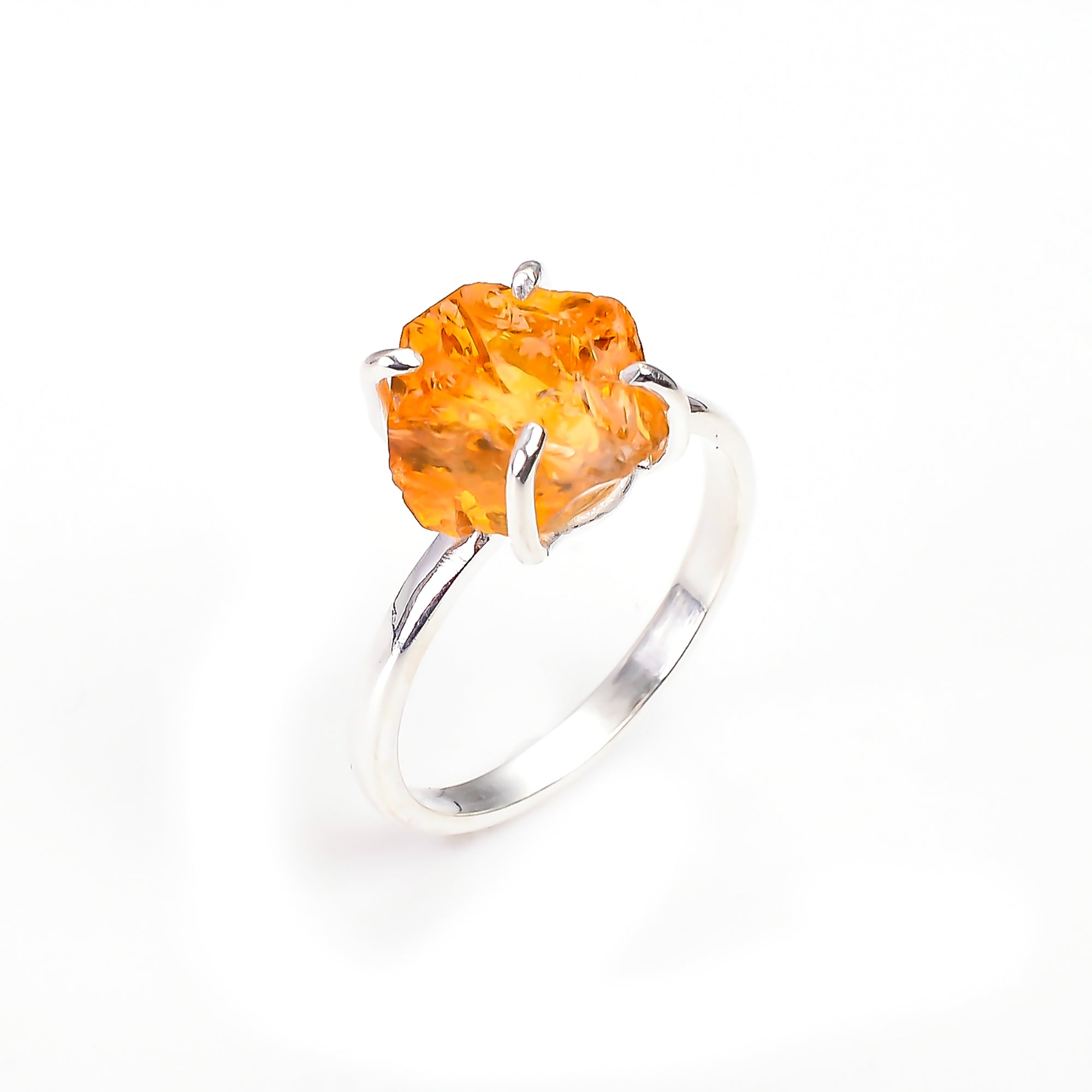 Raw Citrine Ring in 925 Sterling Silver Rough Gemstone Ring Handmade Jewelry Gift for Her