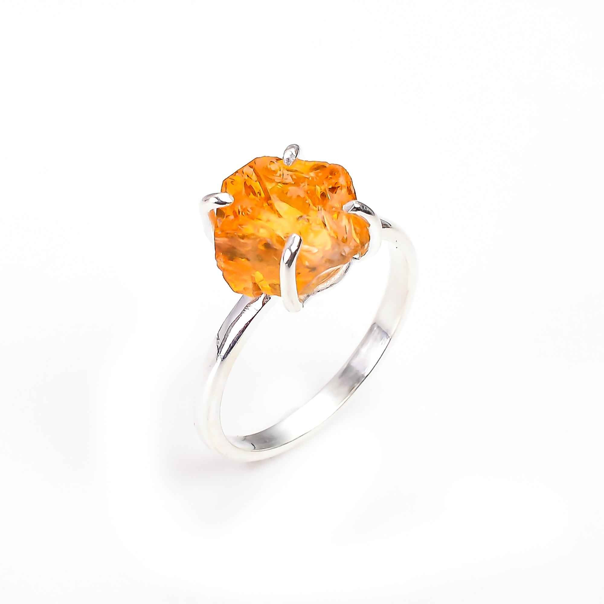 Raw Citrine Ring in 925 Sterling Silver Rough Gemstone Ring Handmade Jewelry Gift for Her