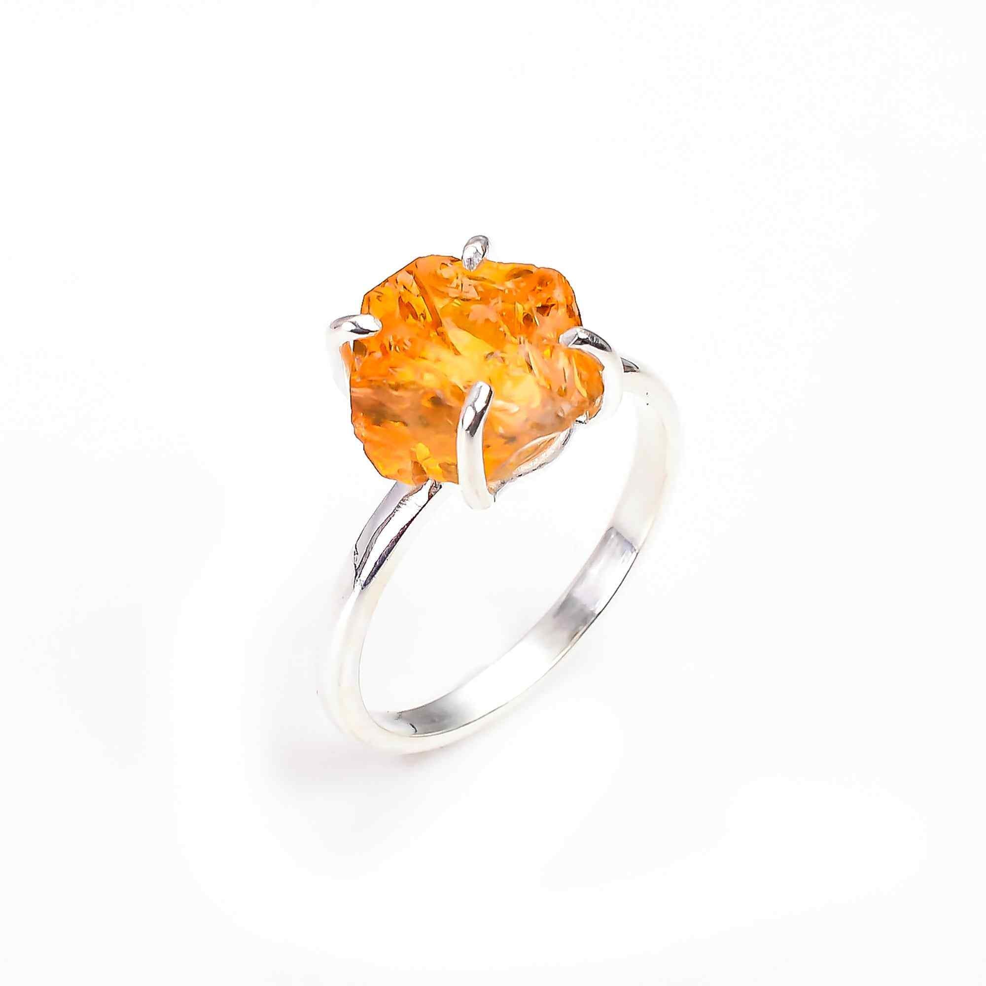Raw Citrine Ring in 925 Sterling Silver Rough Gemstone Ring Handmade Jewelry Gift for Her