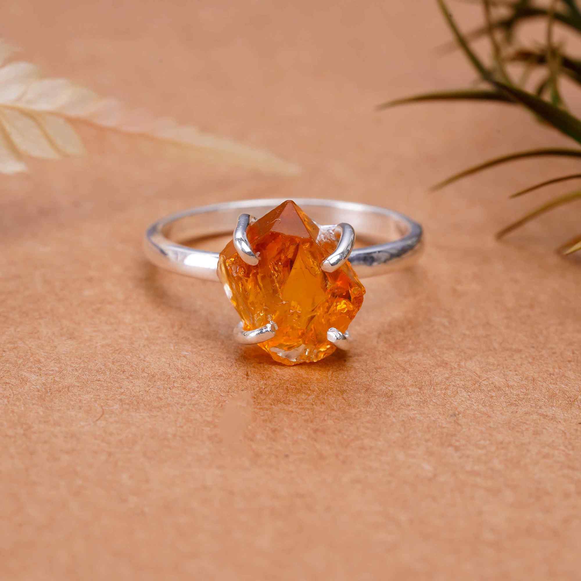 Raw Citrine Ring in 925 Sterling Silver Rough Gemstone Ring Handmade Jewelry Gift for Her