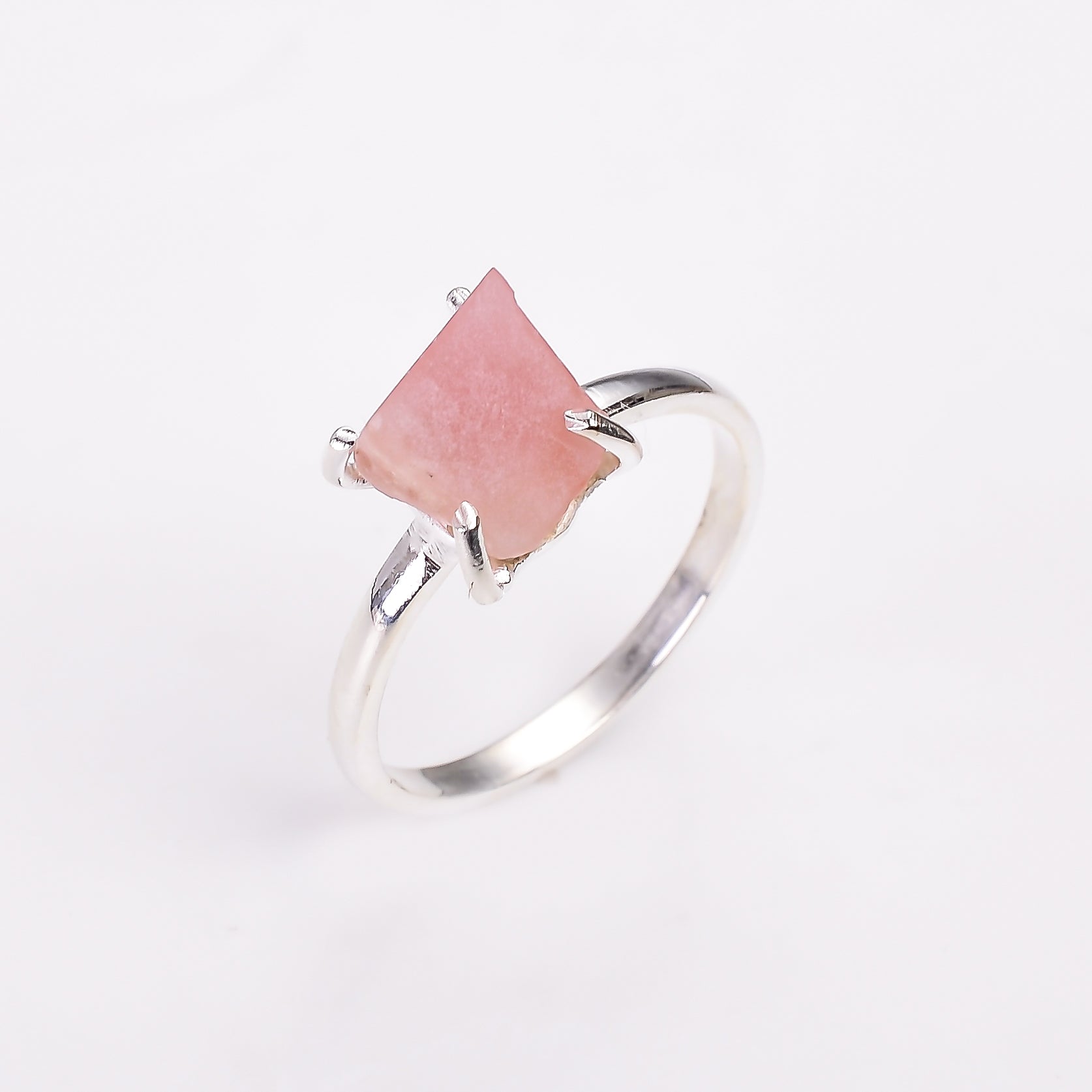Raw Pink Opal Ring in 925 Sterling Silver Rough Gemstone Ring Handmade October Birthstone Jewelry