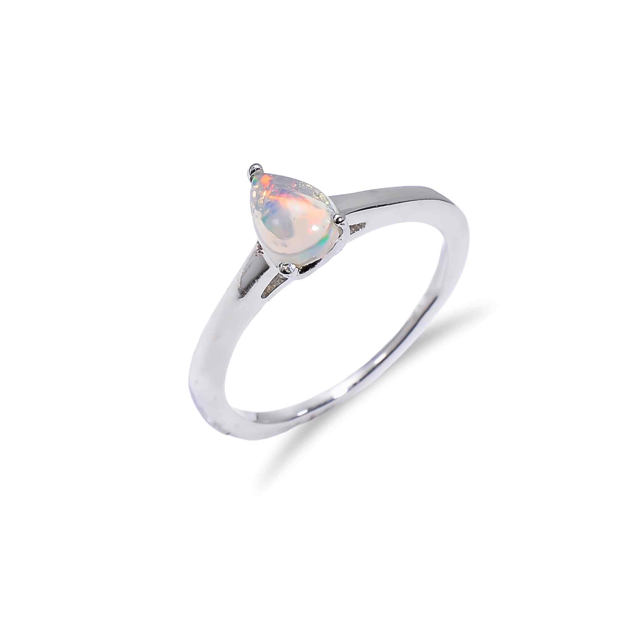 Ethiopian Opal Ringby Himalya Quartz featuring a 7x5mm pear-shaped fire opal set in sterling silver for women