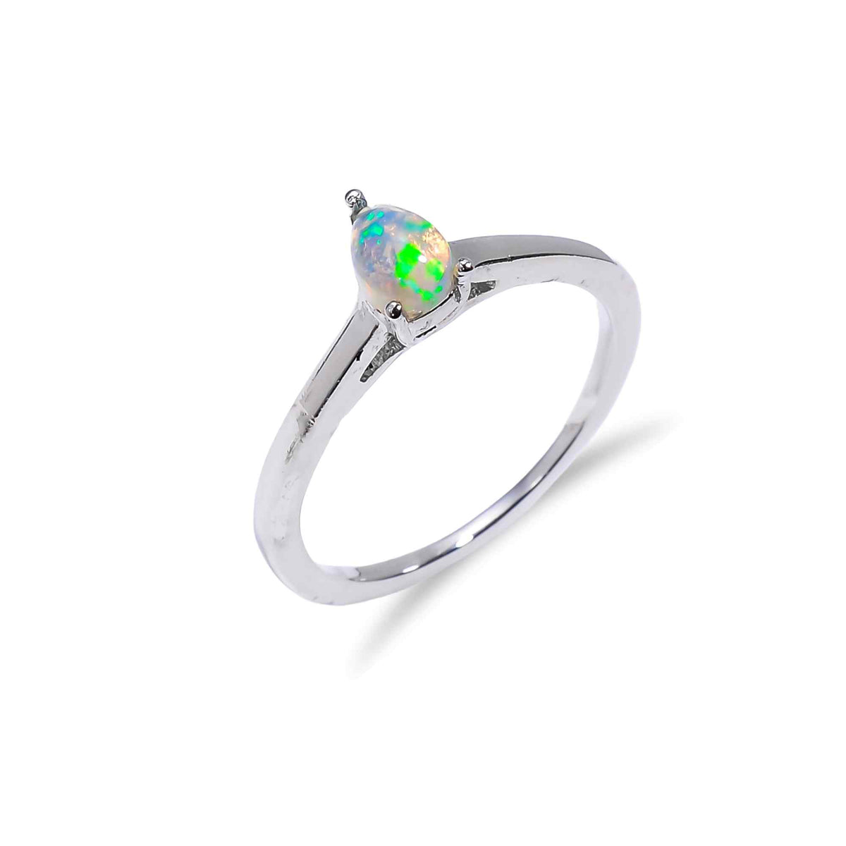 Ethiopian Opal Ringin 925 sterling silver featuring a 6x4mm natural fire opal, handmade jewelry for women by Himalya Quartz