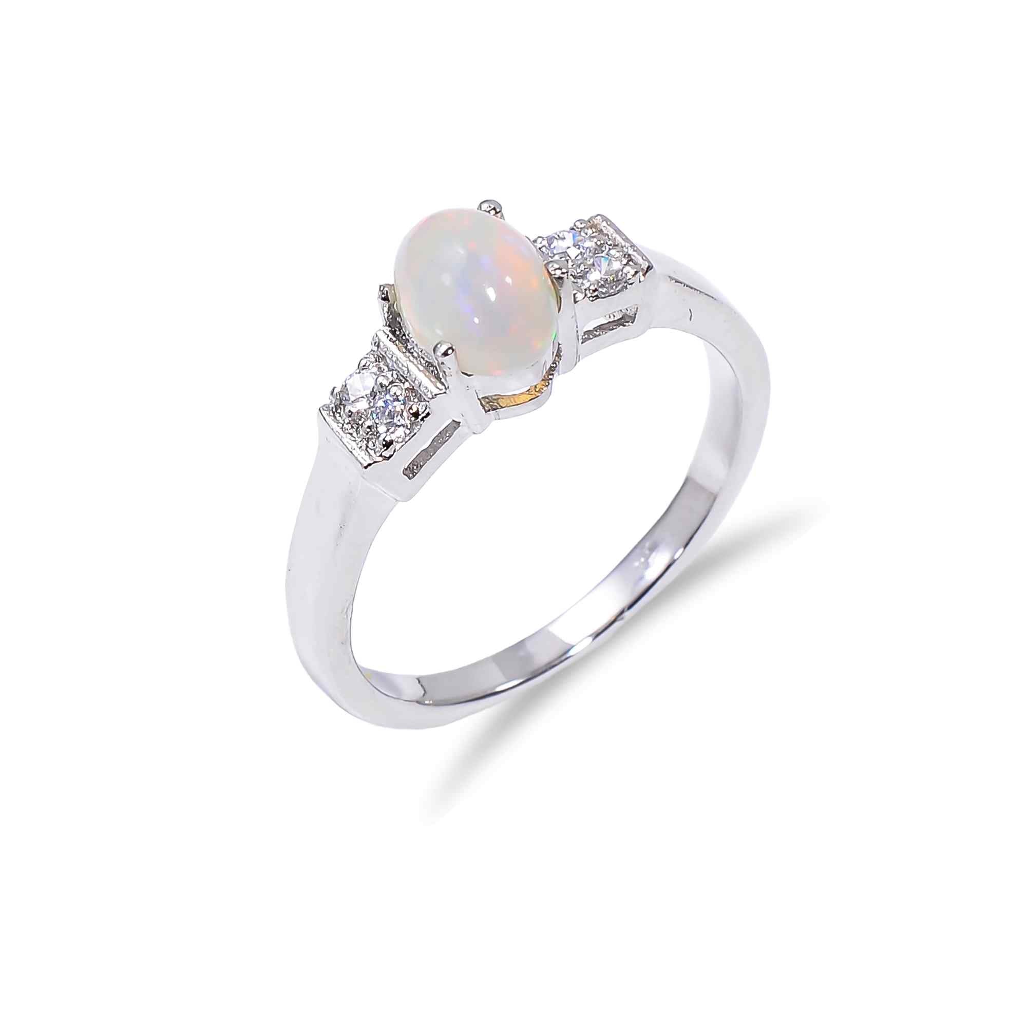 Elegant Ethiopian Opal Ringfeaturing a 7x5mm oval gemstone in 925 silver, handmade jewelry for everyday wear.