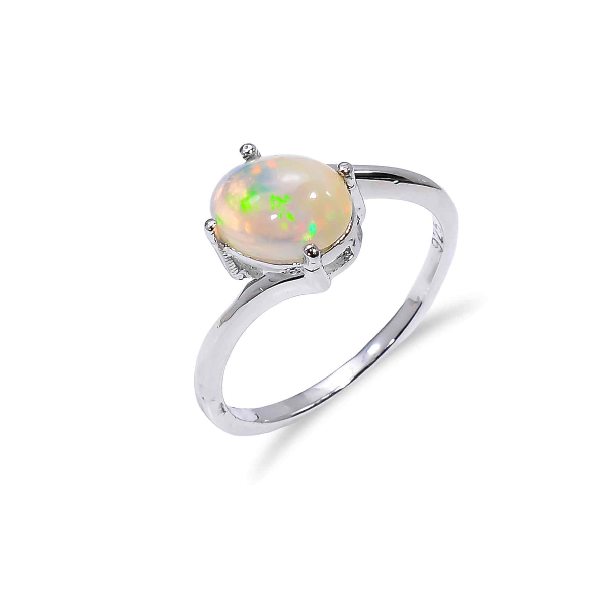 Ethiopian Opal Ringin 925 sterling silver with 7x9mm oval fire opal, stylish statement jewelry for women.