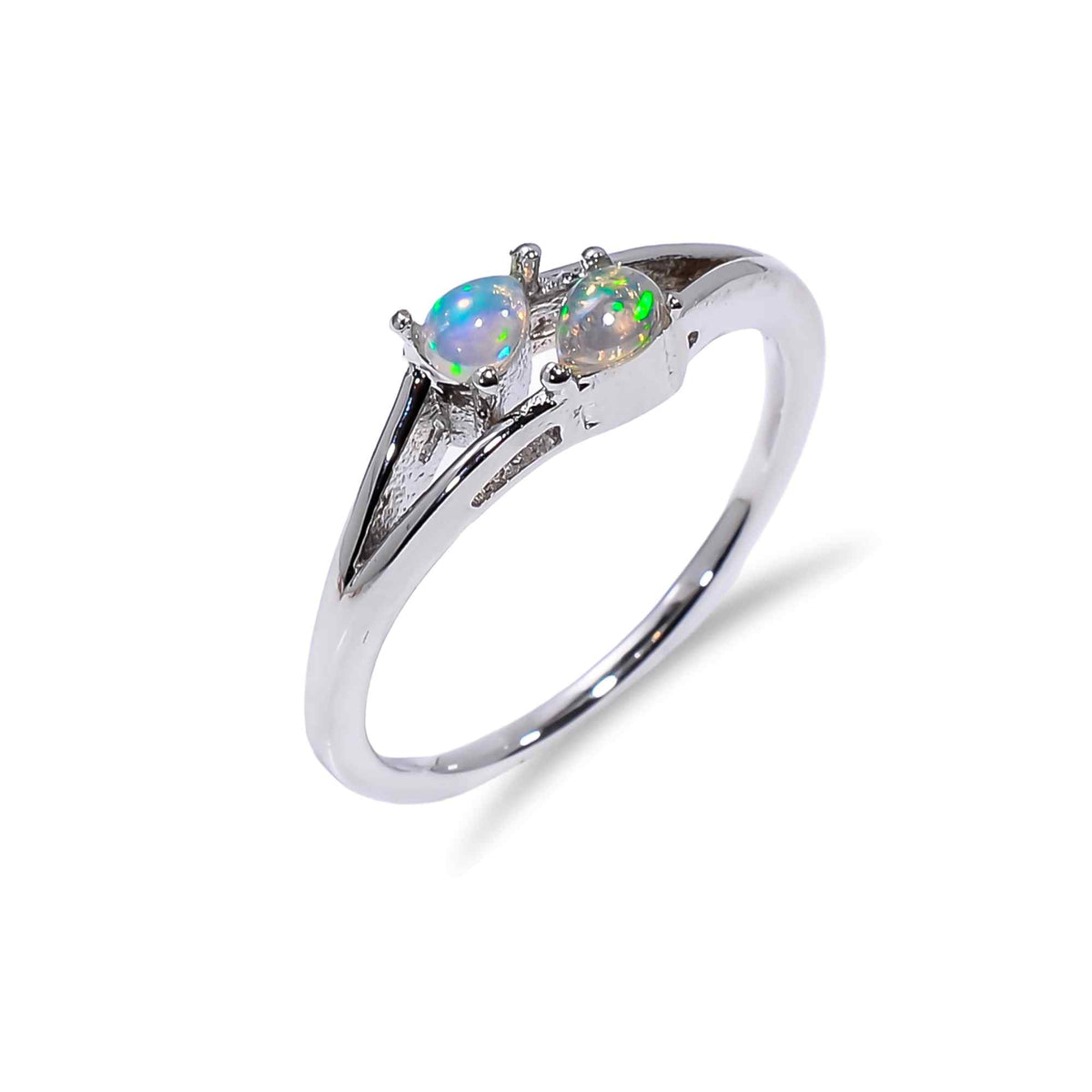 Sterling silver Ethiopian Opal Ringfeaturing a 3x4mm pear-shaped fire opal, elegant jewelry for women by Himalya Quartz