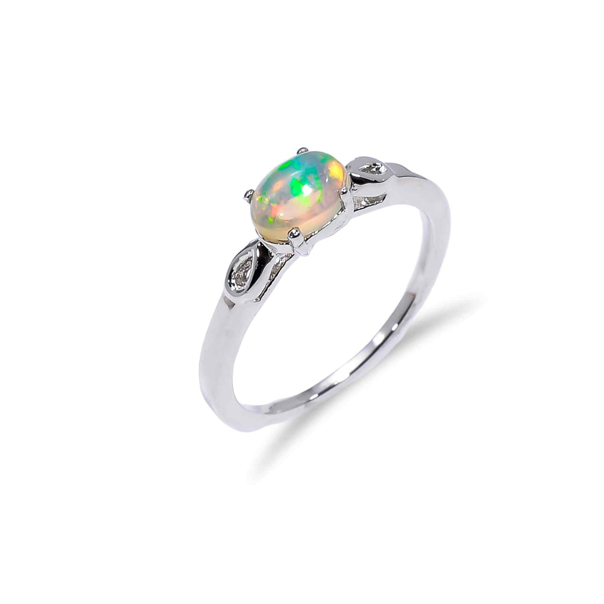 Sterling silver Boho Ethiopian Opal Ringwith 7x5mm oval fire opal, designed for women, by Himalya Quartz.