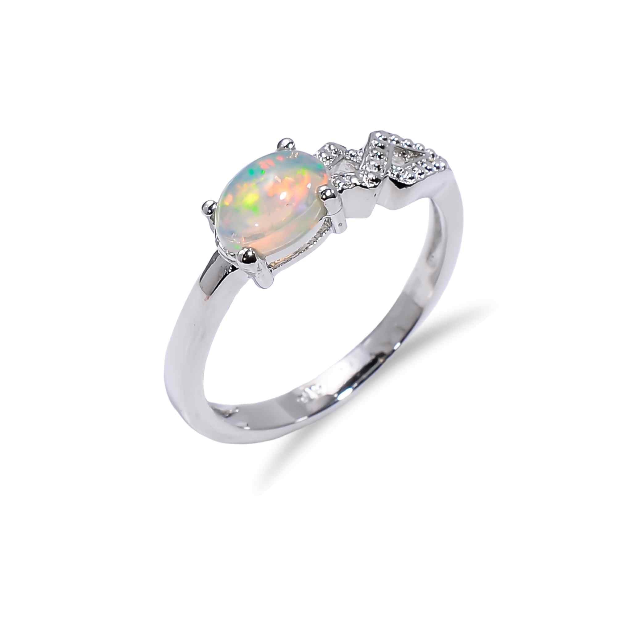 Sterling silver oval Ethiopian Opal Ringwith 7x5mm fire opal gemstone, elegant jewelry for women from Himalya Quartz