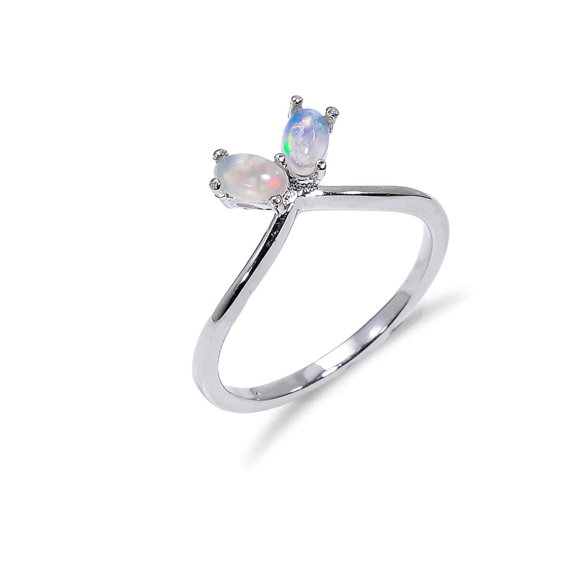 Natural Ethiopian opal stud earrings with 3x5mm oval cabochons set in sterling silver by Himalya Quartz.