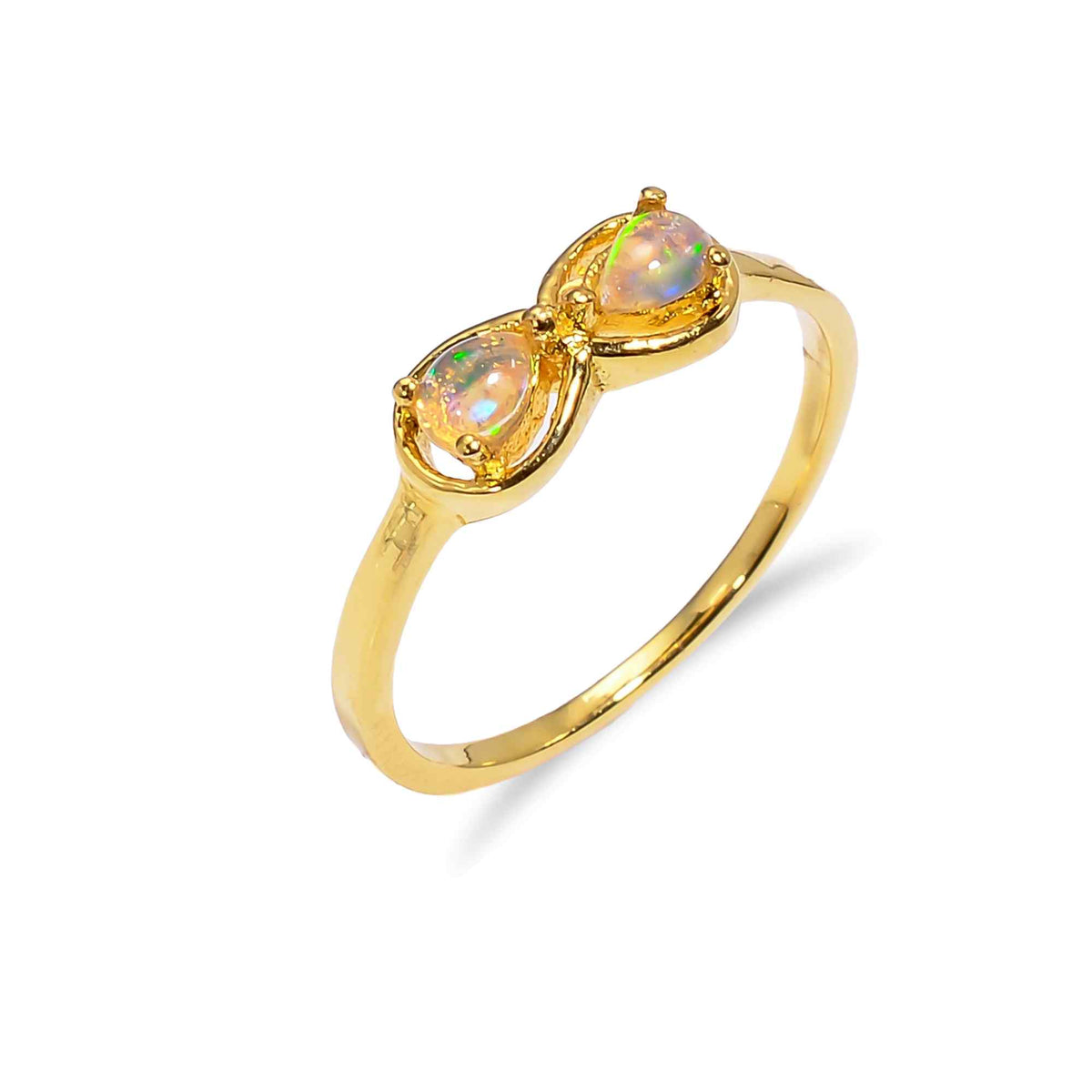 Sterling silver Ethiopian opal pear ring with 3x4mm opal for women, featuring a sleek and elegant design.