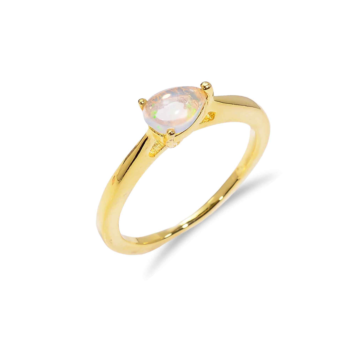 Ethiopian Opal Ringin 925 sterling silver with 7x5mm pear-shaped fire opal, jewelry for women by Himalya Quartz