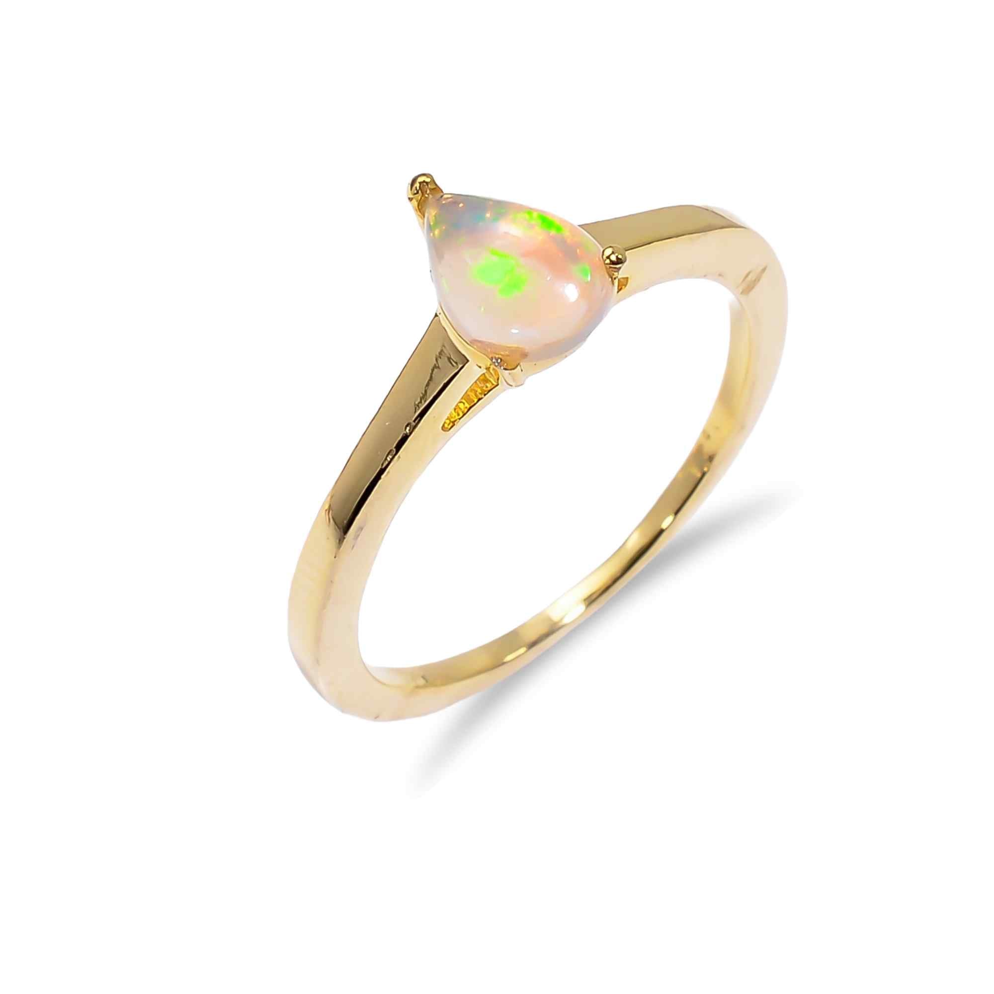 Sterling silver Ethiopian Opal Ringfeaturing a 7x5mm pear-shaped fire opal, designed for women by Himalya Quartz.