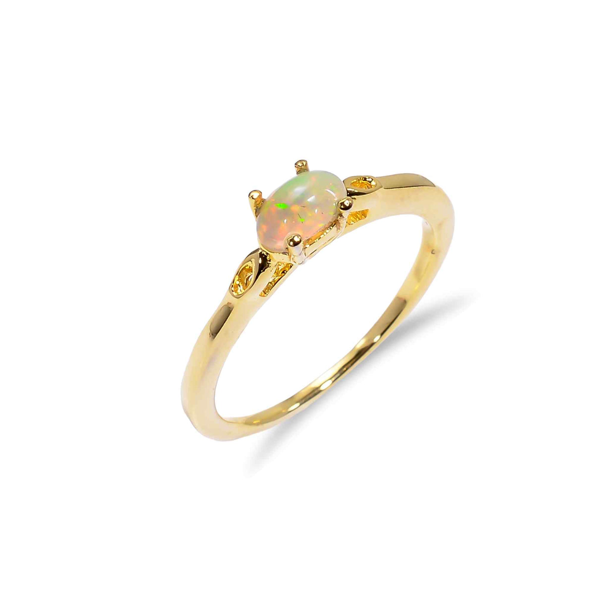 Sterling silver artisan Ethiopian Opal Ringwith a 6x4mm oval fire opal, designed for women, by Himalya Quartz.