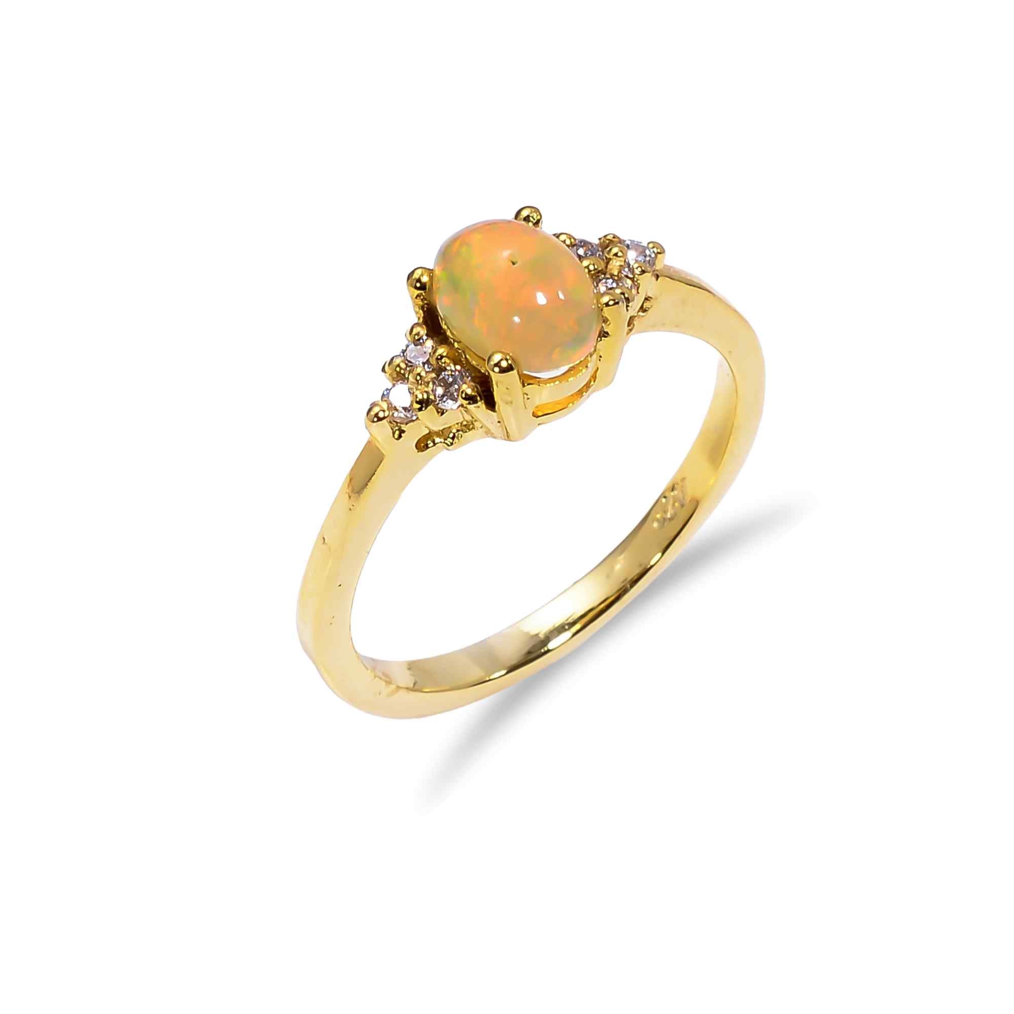 Sterling silver Art Deco Ethiopian Opal Ringwith 7x5mm oval fire opal, elegant jewelry for women by Himalya Quartz