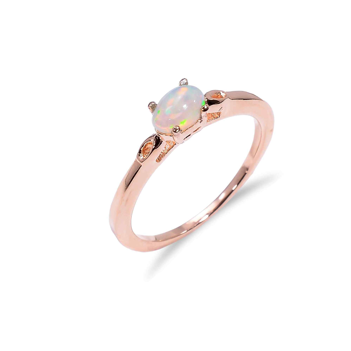 Ethiopian Opal Ringin 925 sterling silver with a 6x4mm oval fire opal, featuring intricate silver detailing for women.